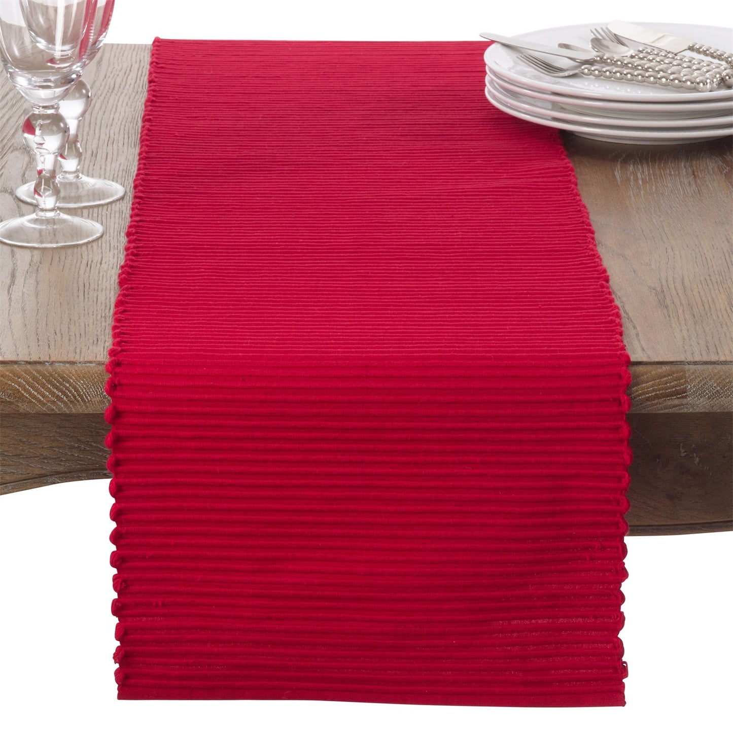 Everyday / All Season Red Ribbed Table Runner, 100% cotton