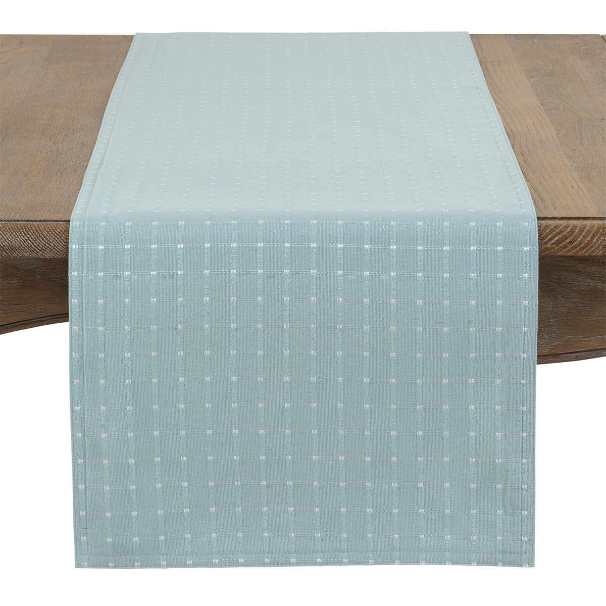 Everyday / All Season Aqua Blue Stitched Line Table Runner, front: 56%cotton - 44%polyester, back: 100% polyester