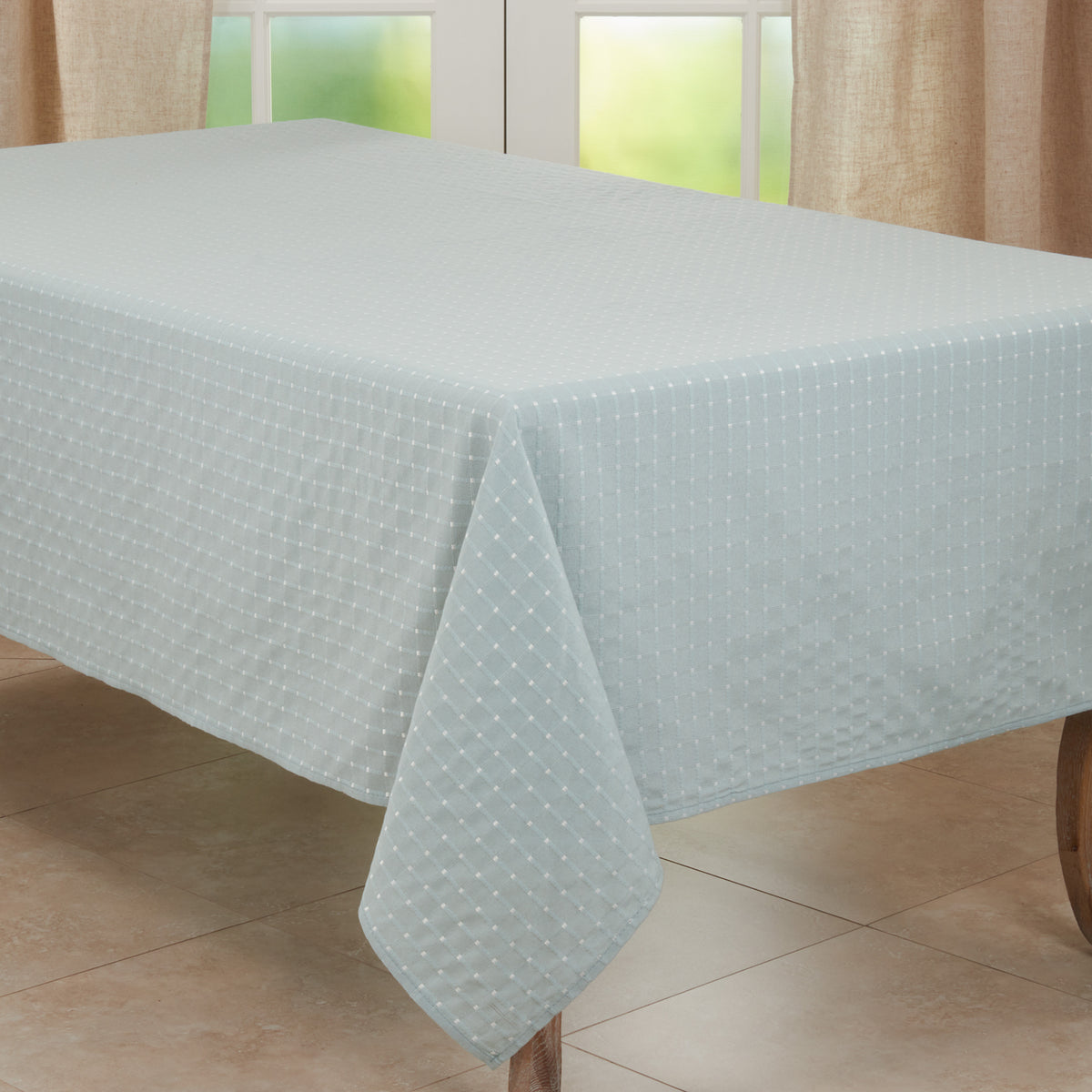 Aqua Blue Stitched Line Tablecloth 56% cotton - 44% polyester