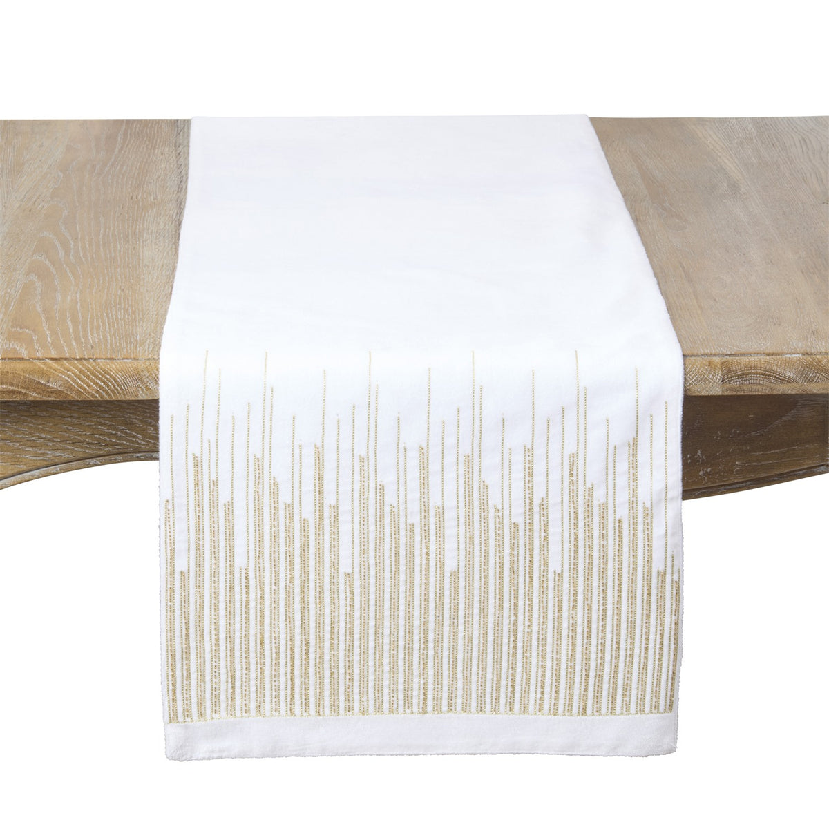 Everyday / All Season Ivory Off-White Velvet Beaded Lines Table Runner, 100% polyester velvet