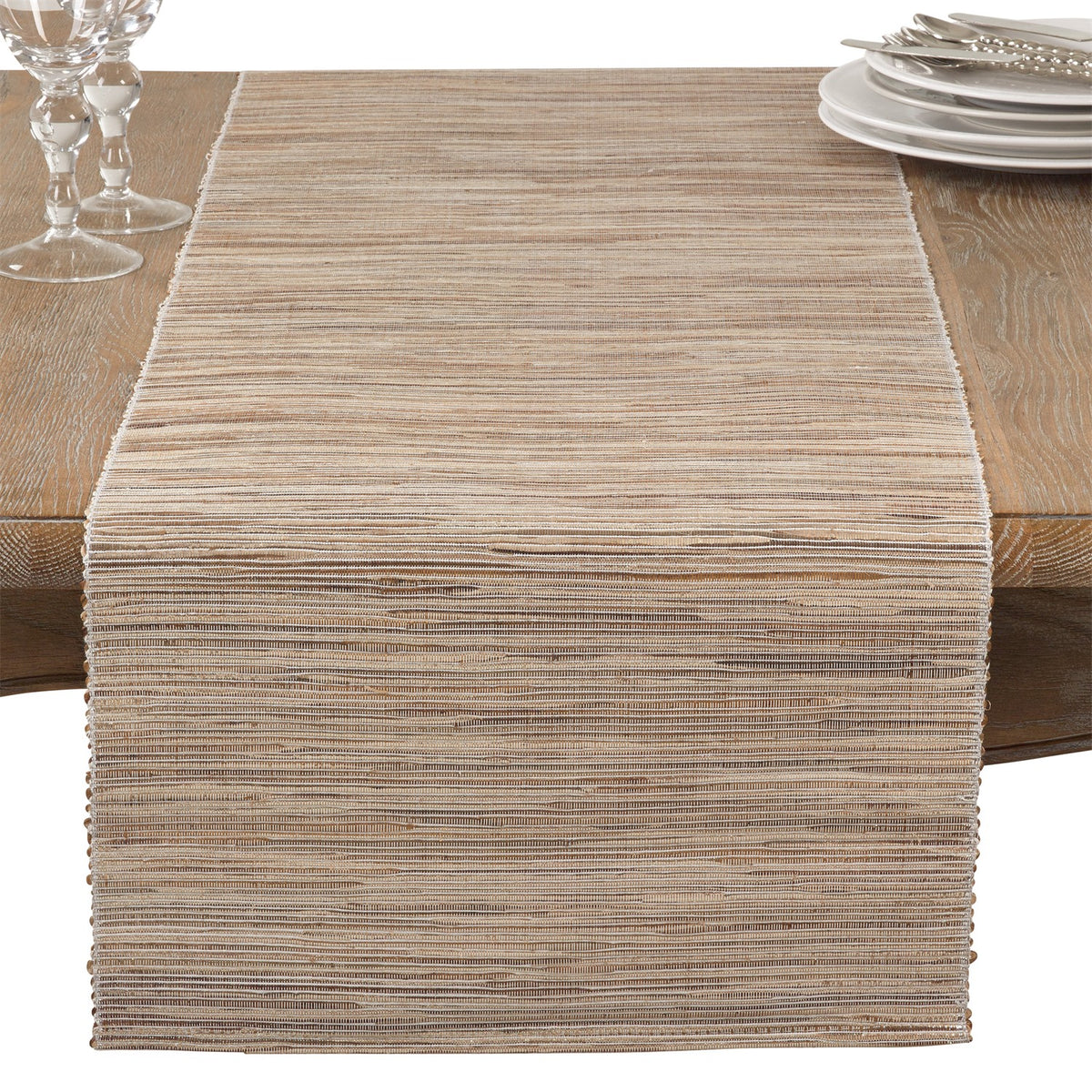 Everyday / All Season Natural Beige Shimmering Woven Nubby Table Runner, 100% water hyacinth