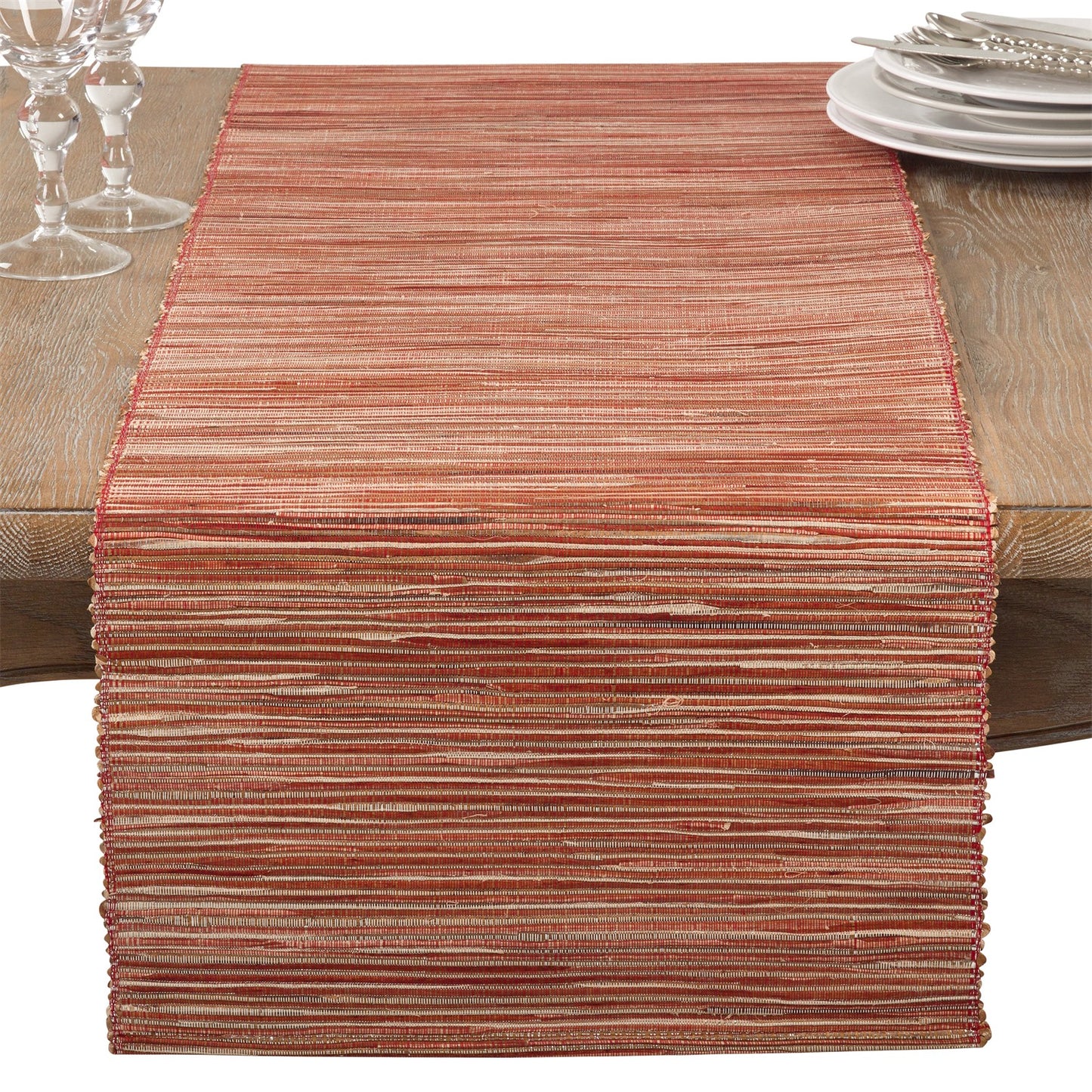 Everyday / All Season Rust Shimmering Woven Nubby Table Runner, 100% water hyacinth