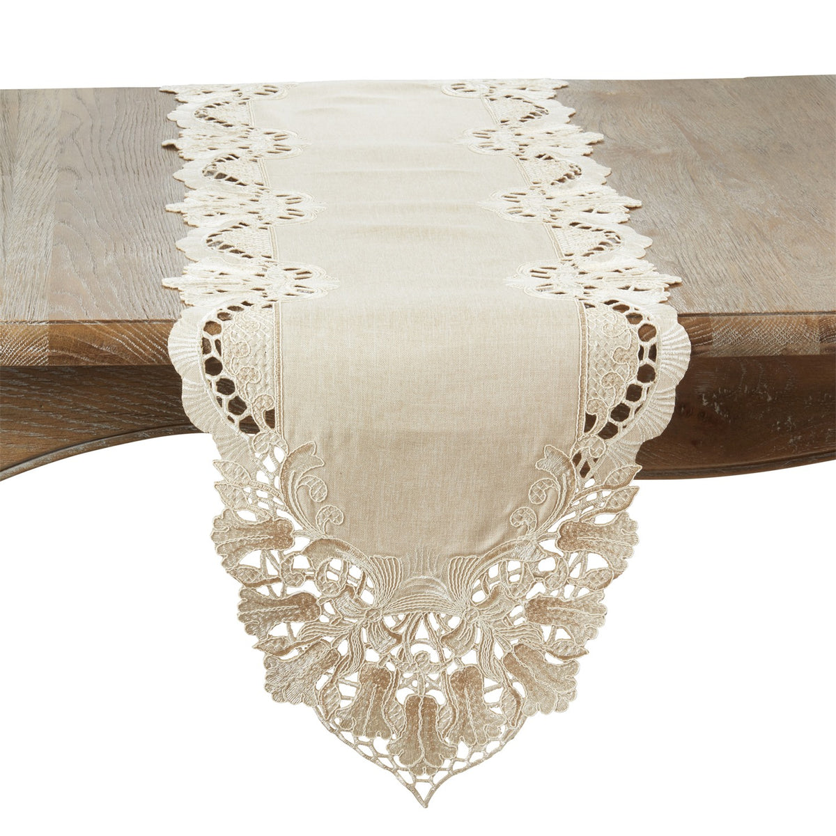 Everyday / All Season Ecru Beige Embroidered Table Runner, 100% Polyester