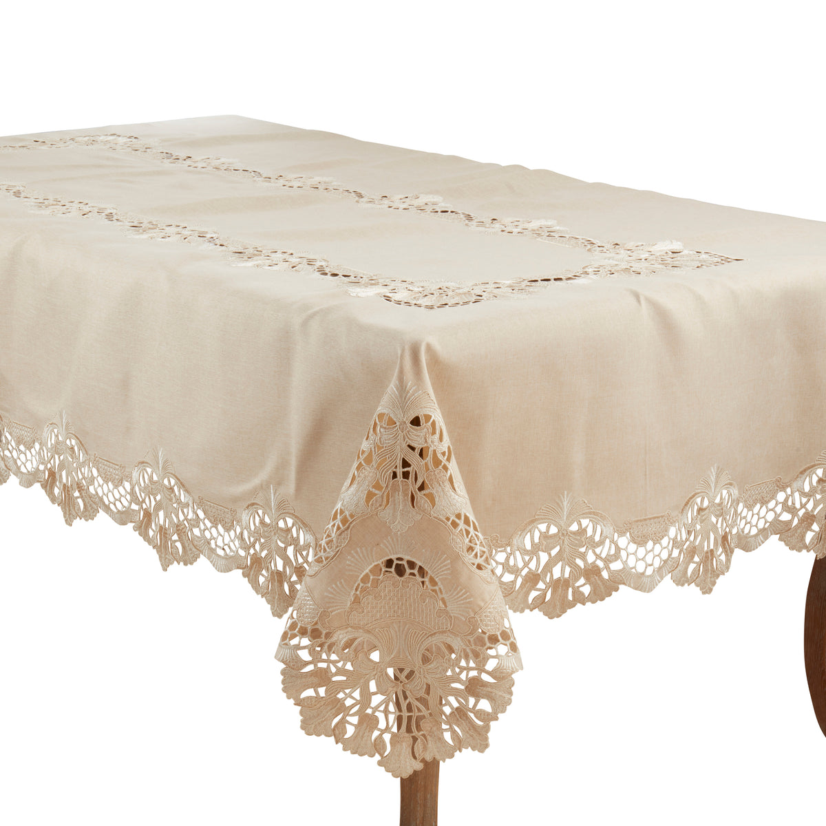 Ecru Beige Embroidered Tablecloth 100% polyester
