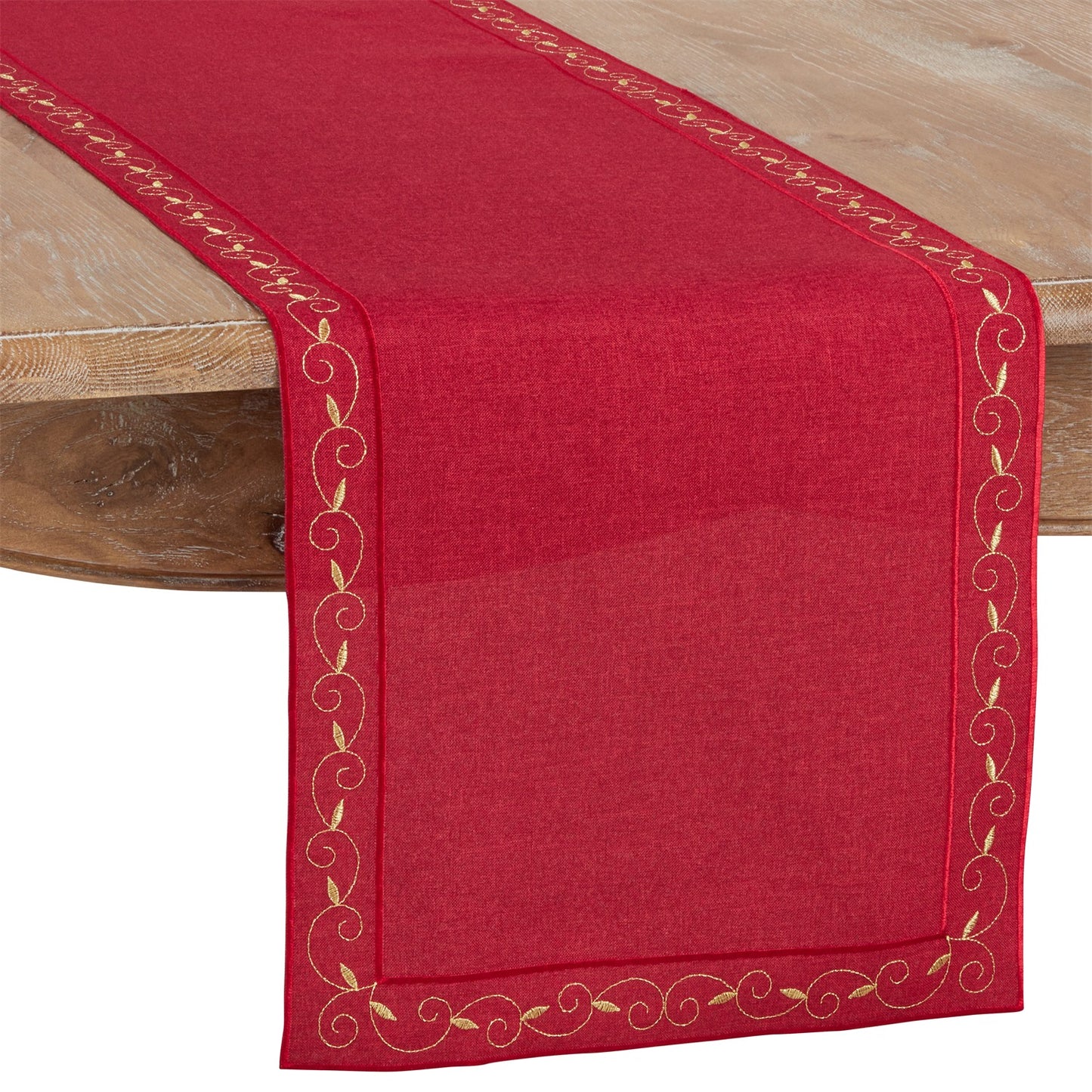 Christmas Burgundy Embroidered Holiday Table Runner, 100% Polyester