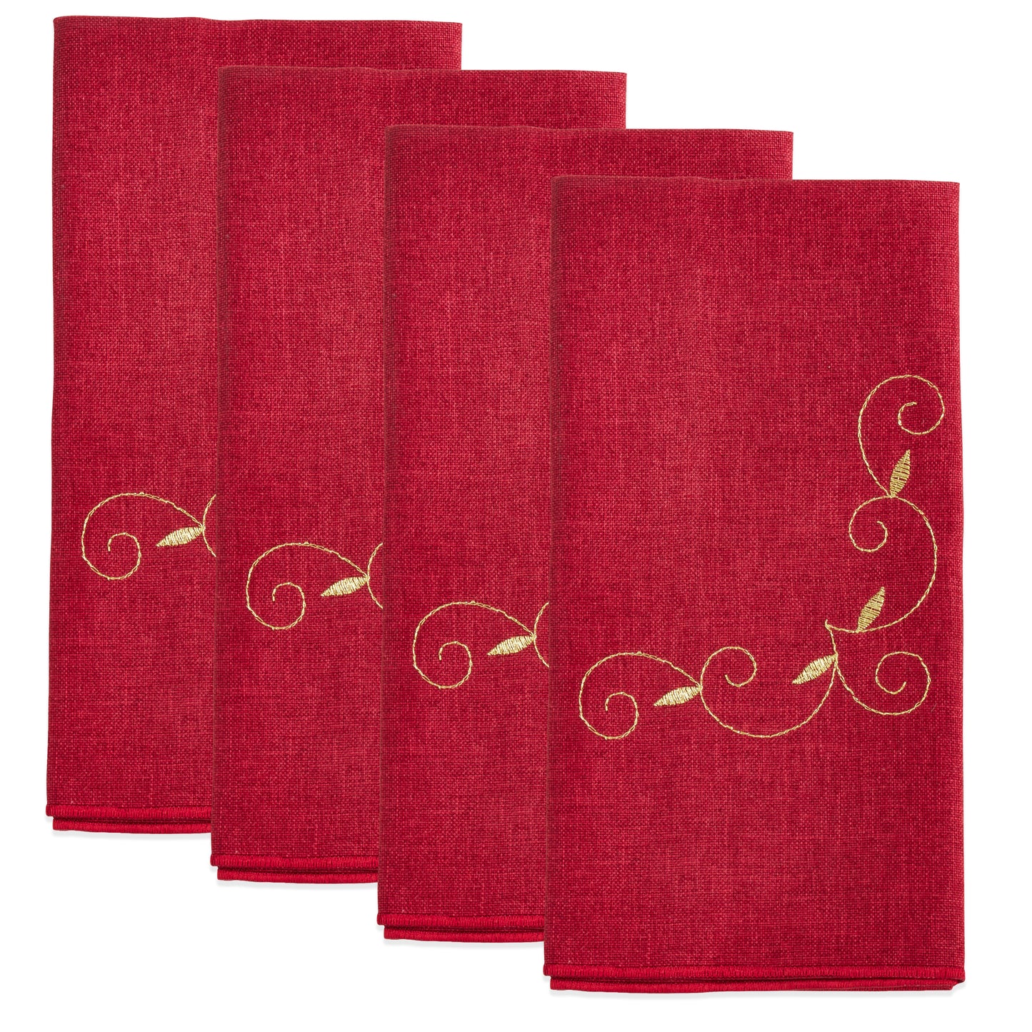 Burgundy Embroidered Holiday Napkins 100% polyester, 20 Inch Square (4 pcs.)
