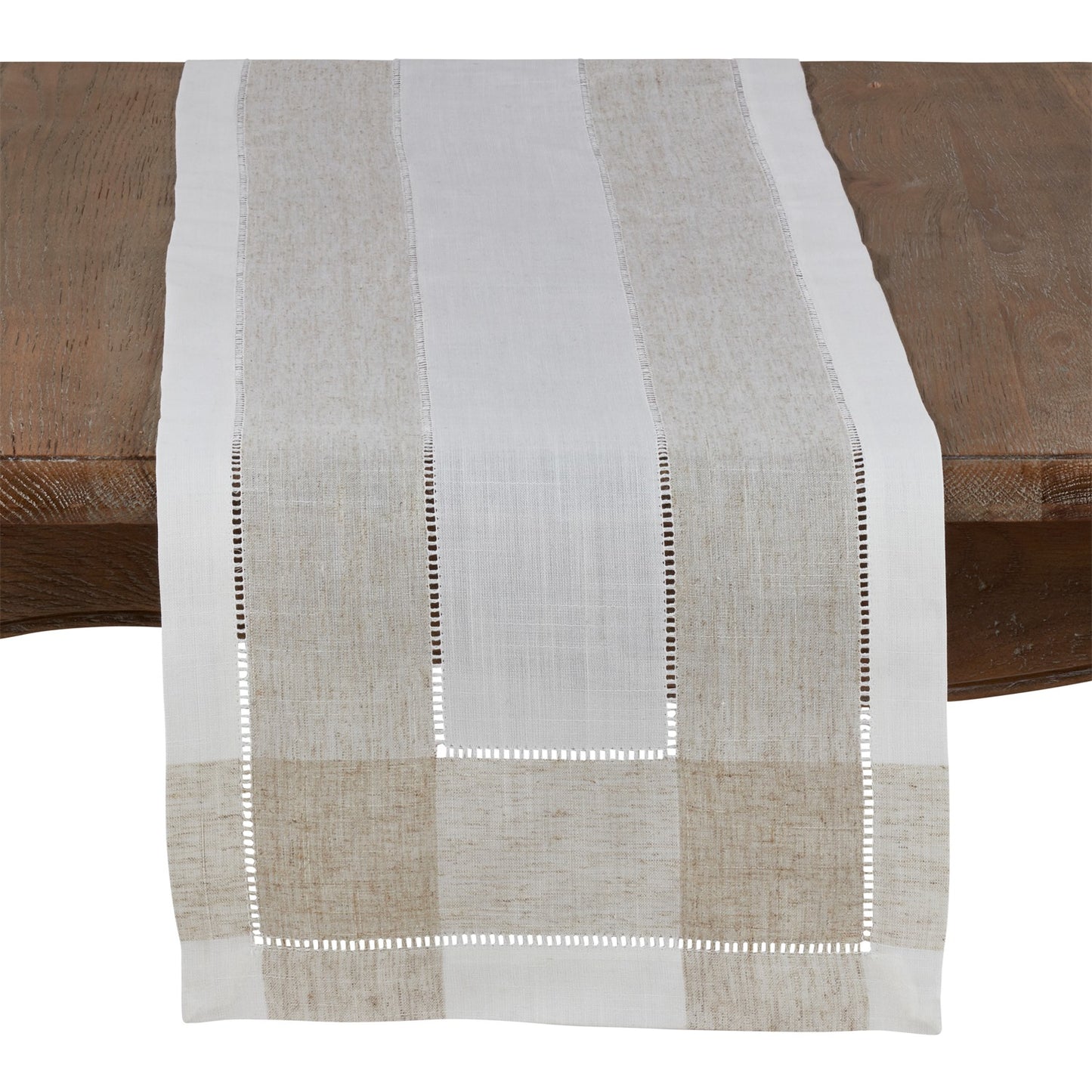Everyday / All Season Ivory Off-White Hemstitch Table Runner, 94% polyester - 6% linen