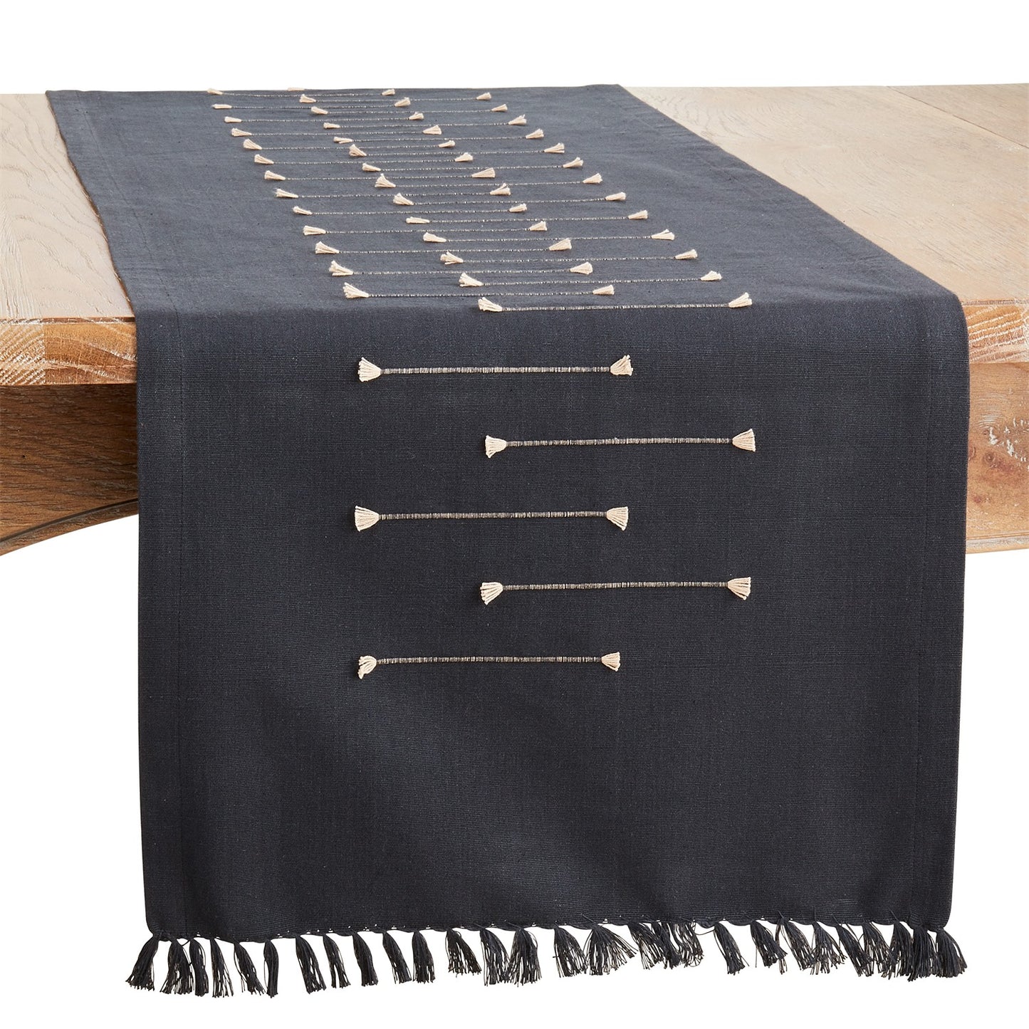 Everyday / All Season Black Fringe Line Table Runner, 100% cotton