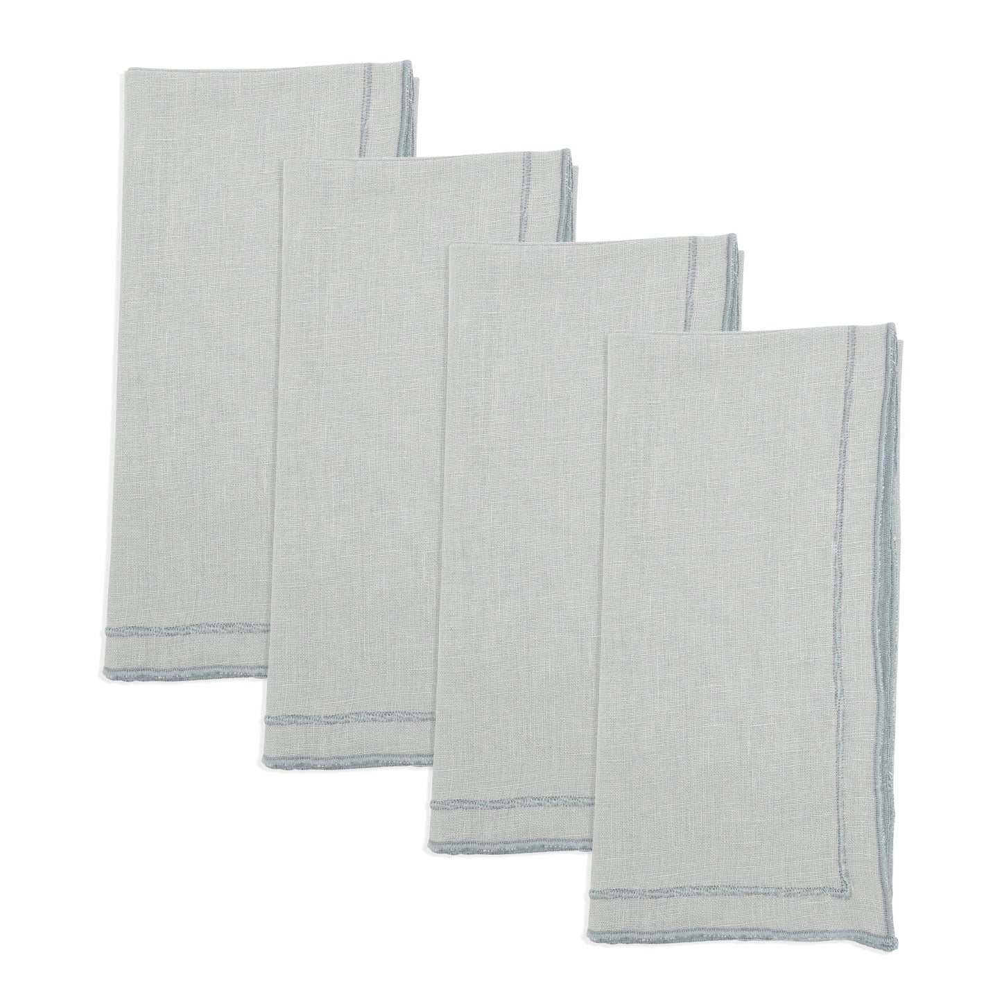 Blue-Grey Stonewashed Overlock Border Napkins 100% linen, 20 Inch Square (4 pcs.)