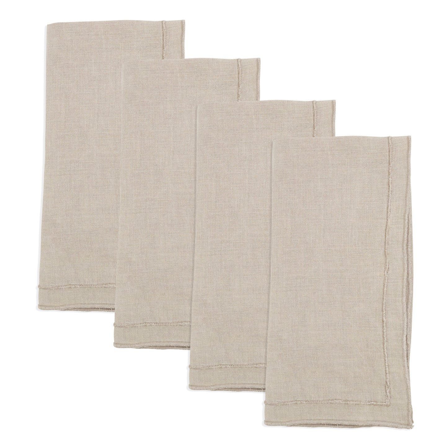 Natural Stonewashed Overlock Border Napkins 100% linen, 20 Inch Square (4 pcs.)