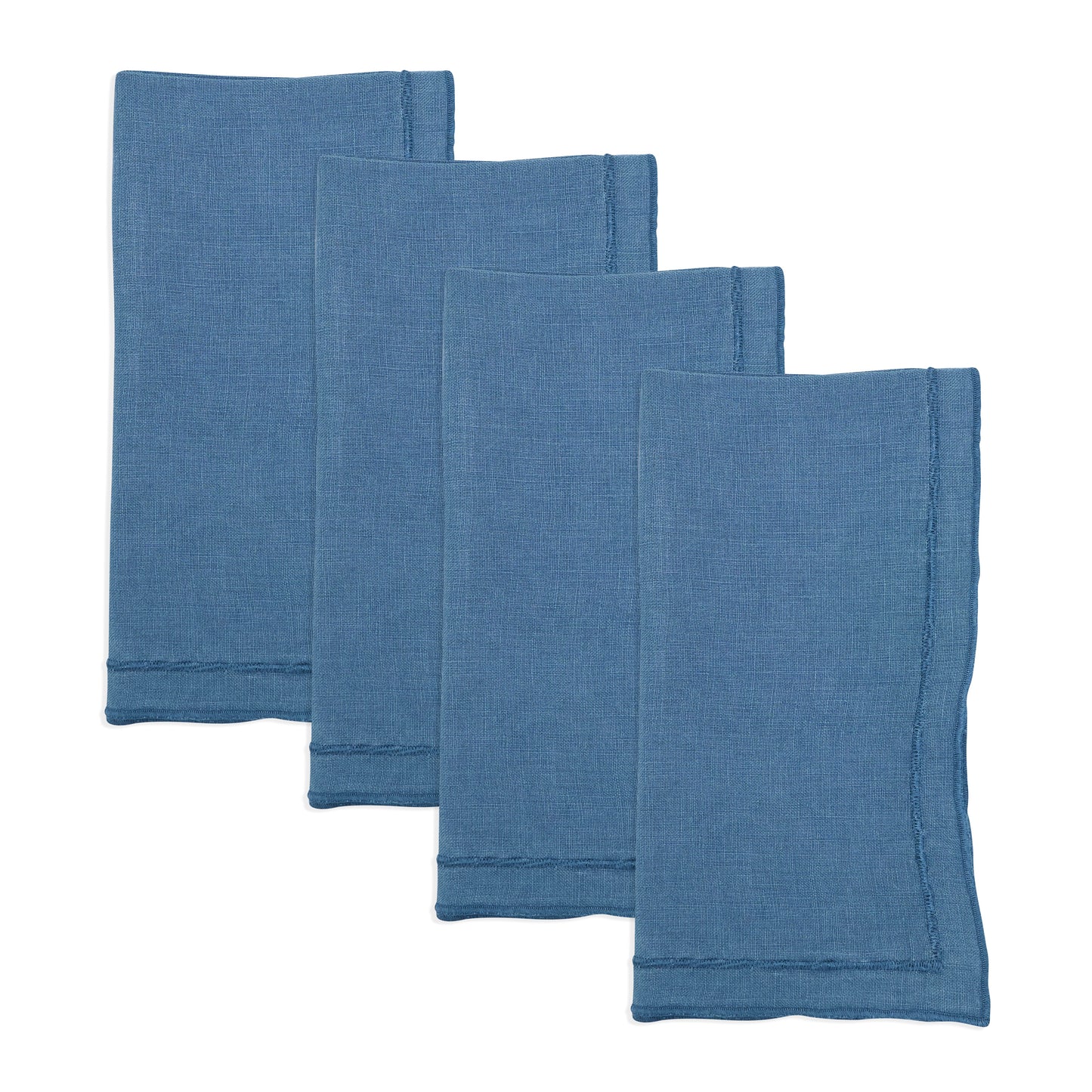 Navy Blue Stonewashed Overlock Border Napkins 100% linen, 20 Inch Square (4 pcs.)