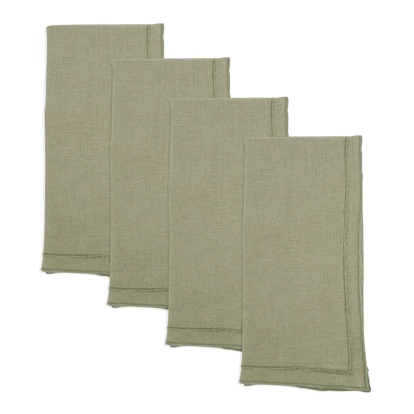 Olive Stonewashed Overlock Border Napkins 100% linen, 20 Inch Square (4 pcs.)