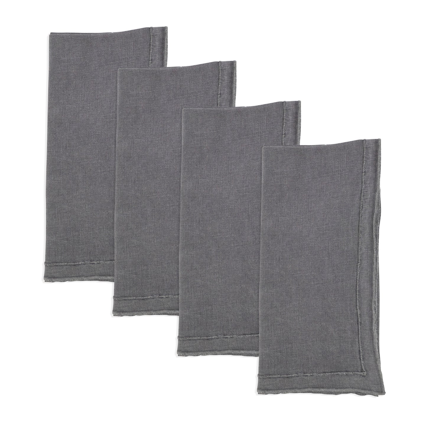 Slate Stonewashed Overlock Border Napkins 100% linen, 20 Inch Square (4 pcs.)