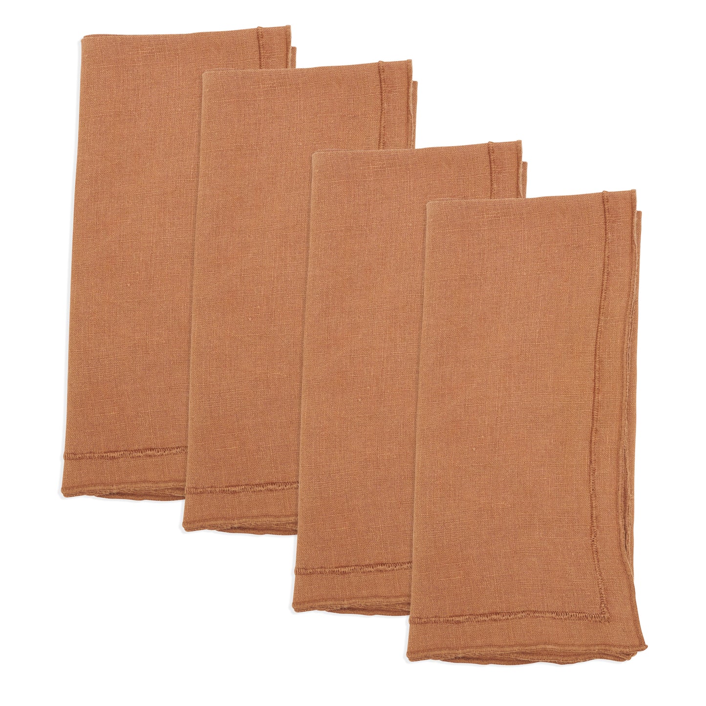 Terracotta Stonewashed Overlock Border Napkins 100% linen, 20 Inch Square (4 pcs.)