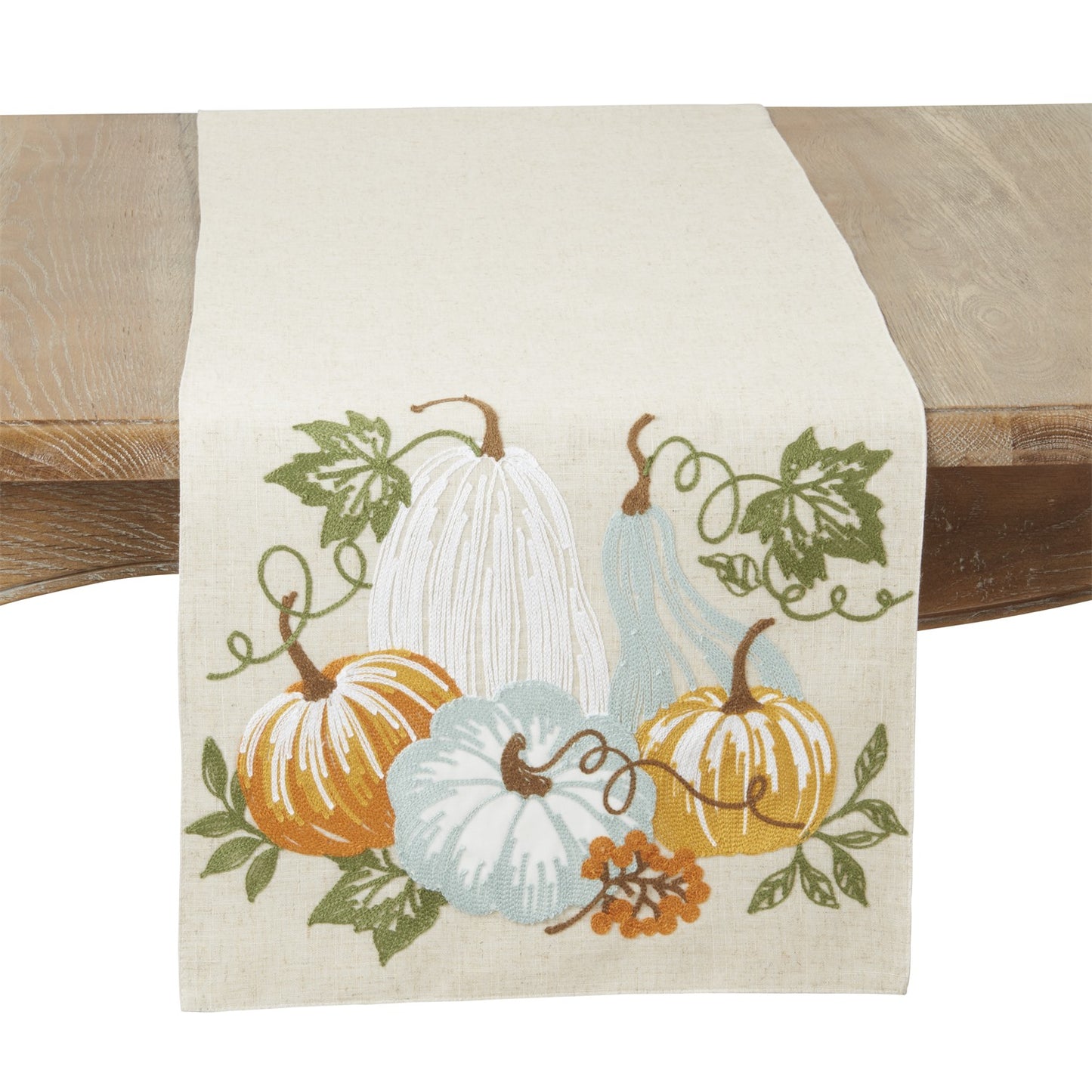 Thanksgiving / Fall Harvest Natural Beige Pumpkin Table Runner, 84% polyester - 16% linen