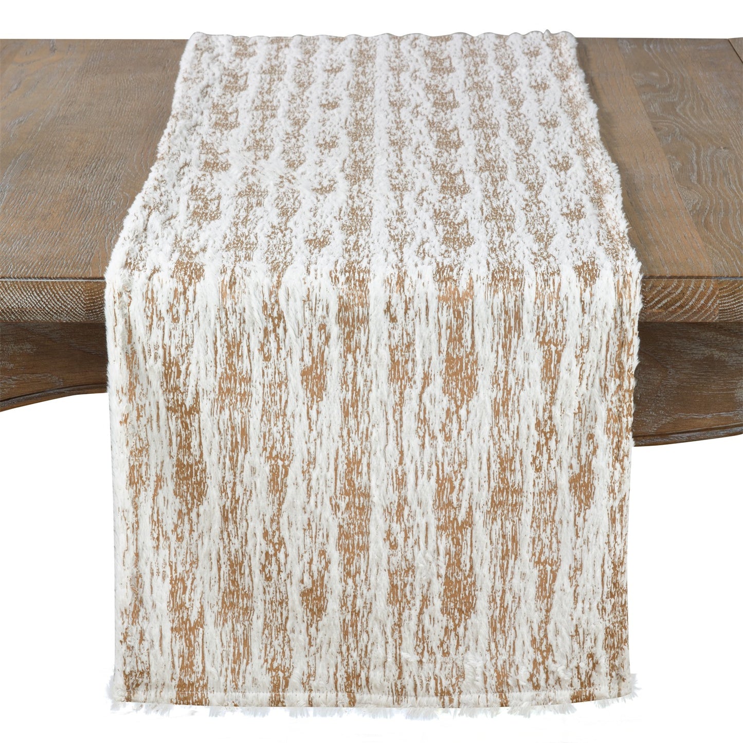 Everyday / All Season Gold Foil Print Faux Fur Table Runner, 100% Polyester
