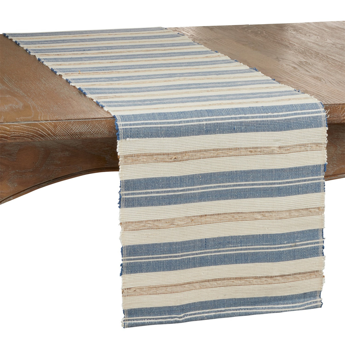 Everyday / All Season Periwinkle Blue Striped Table Runner, 100% WATER HYACINTH