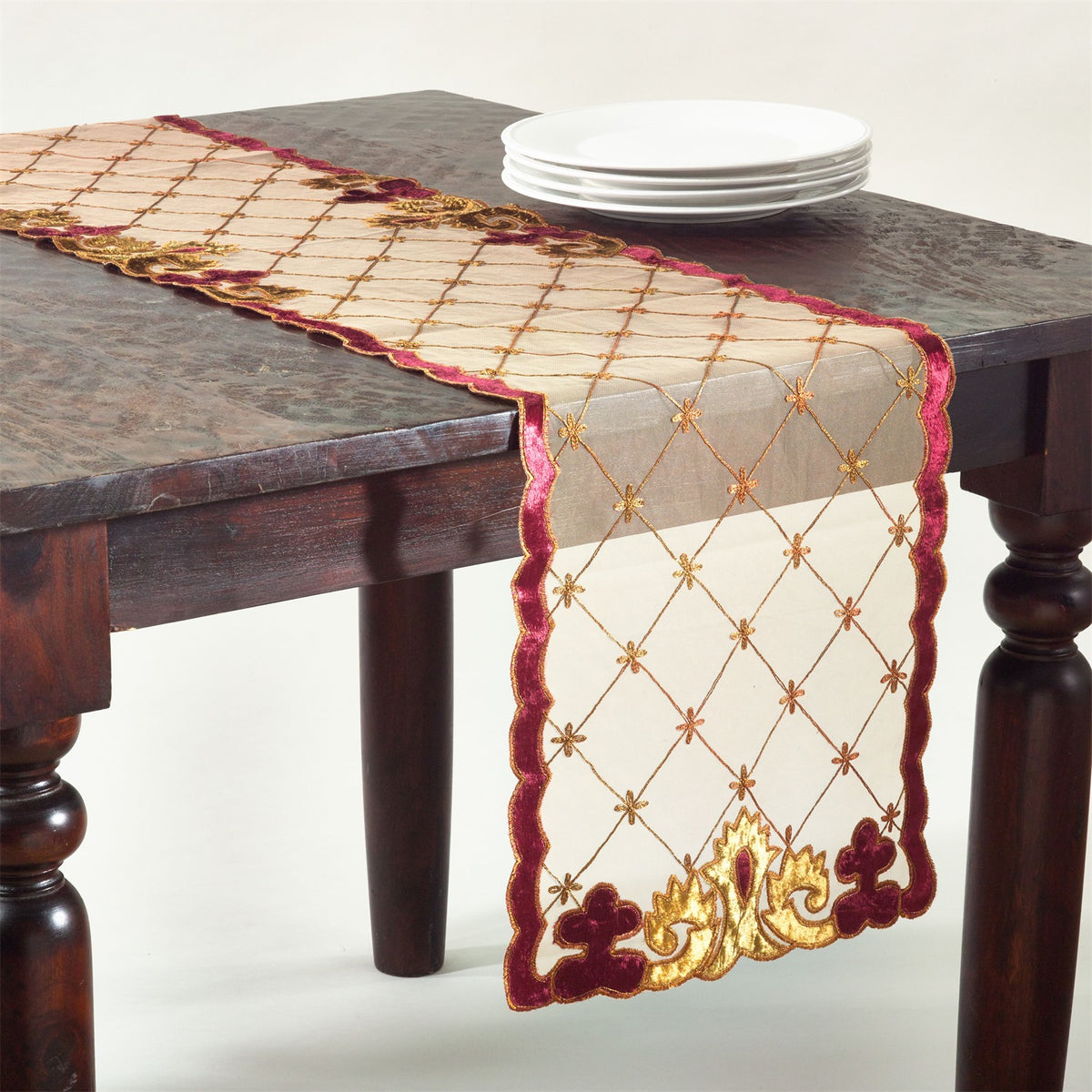Everyday / All Season Multi Embroidered Velvet Table Runner, polyester