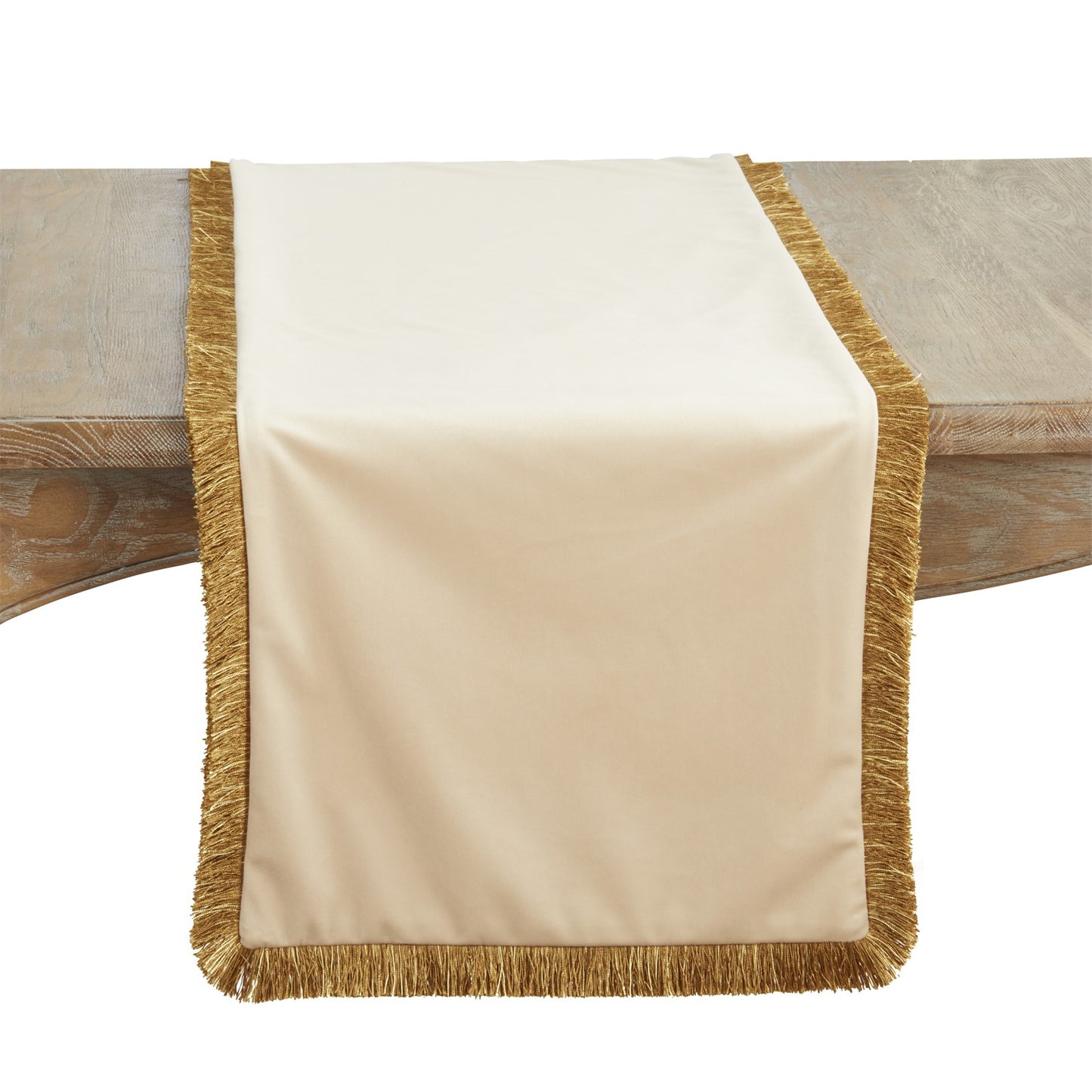 Everyday / All Season Cream Velvet Fringe Table Runner, 100% Polyester