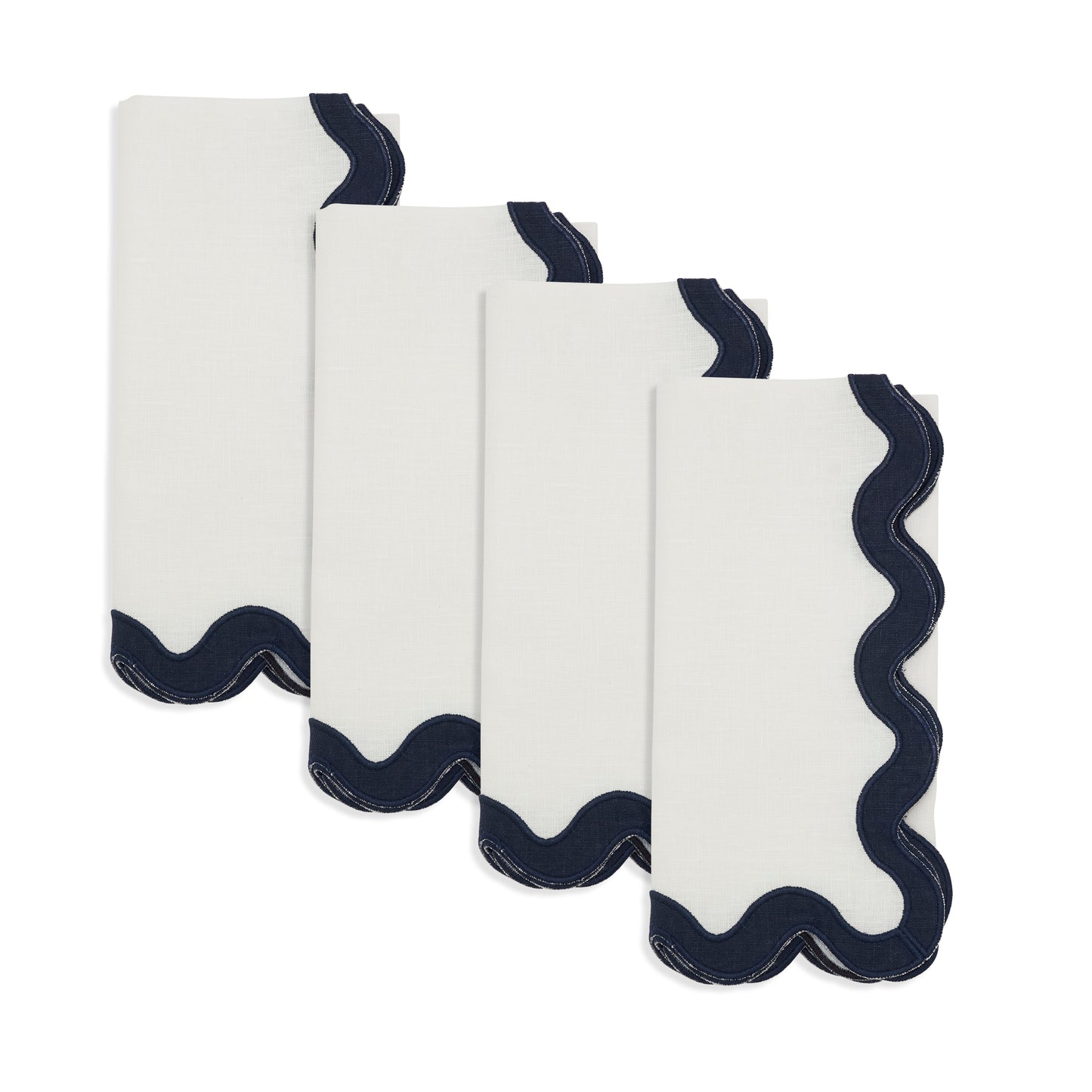 Midnight Blue Stone Washed Scallop Napkins 100% linen, 20 Inch Square (4 pcs.)