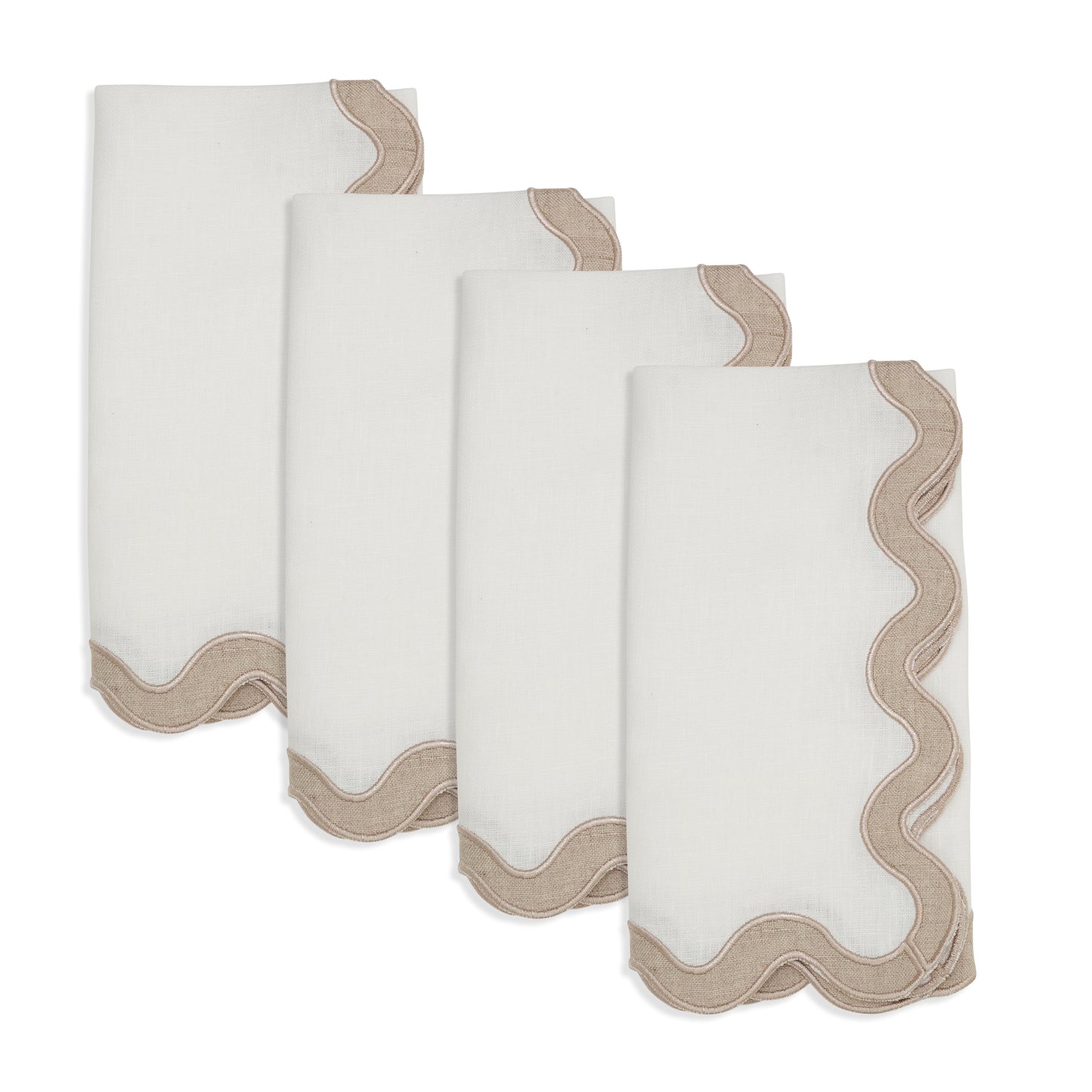 Natural Stone Washed Scallop Napkins 100% linen, 20 Inch Square (4 pcs.)