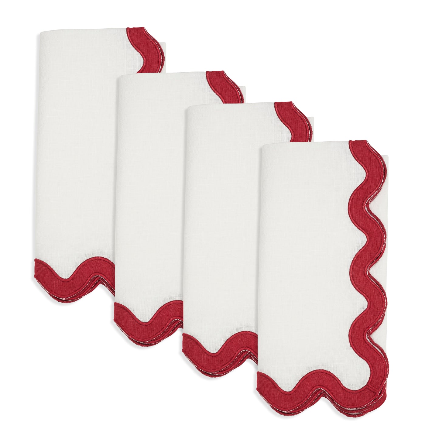 Red Stone Washed Scallop Napkins 100% linen, 20 Inch Square (4 pcs.)