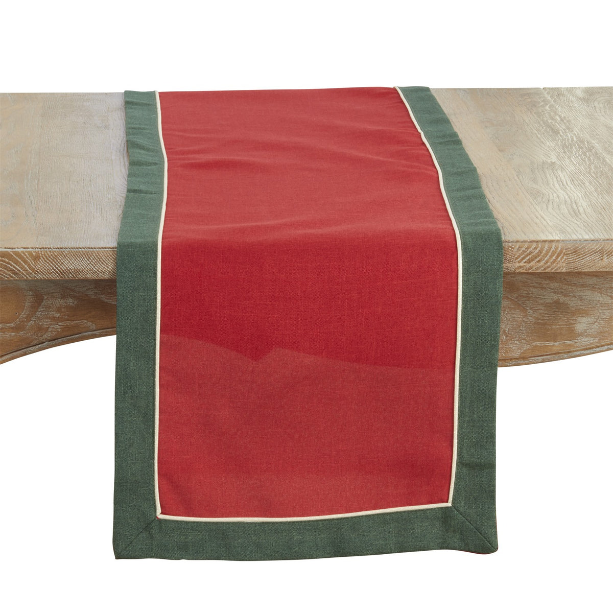 Everyday / All Season Red/Green Banded Border Table Runner, 100% Polyester