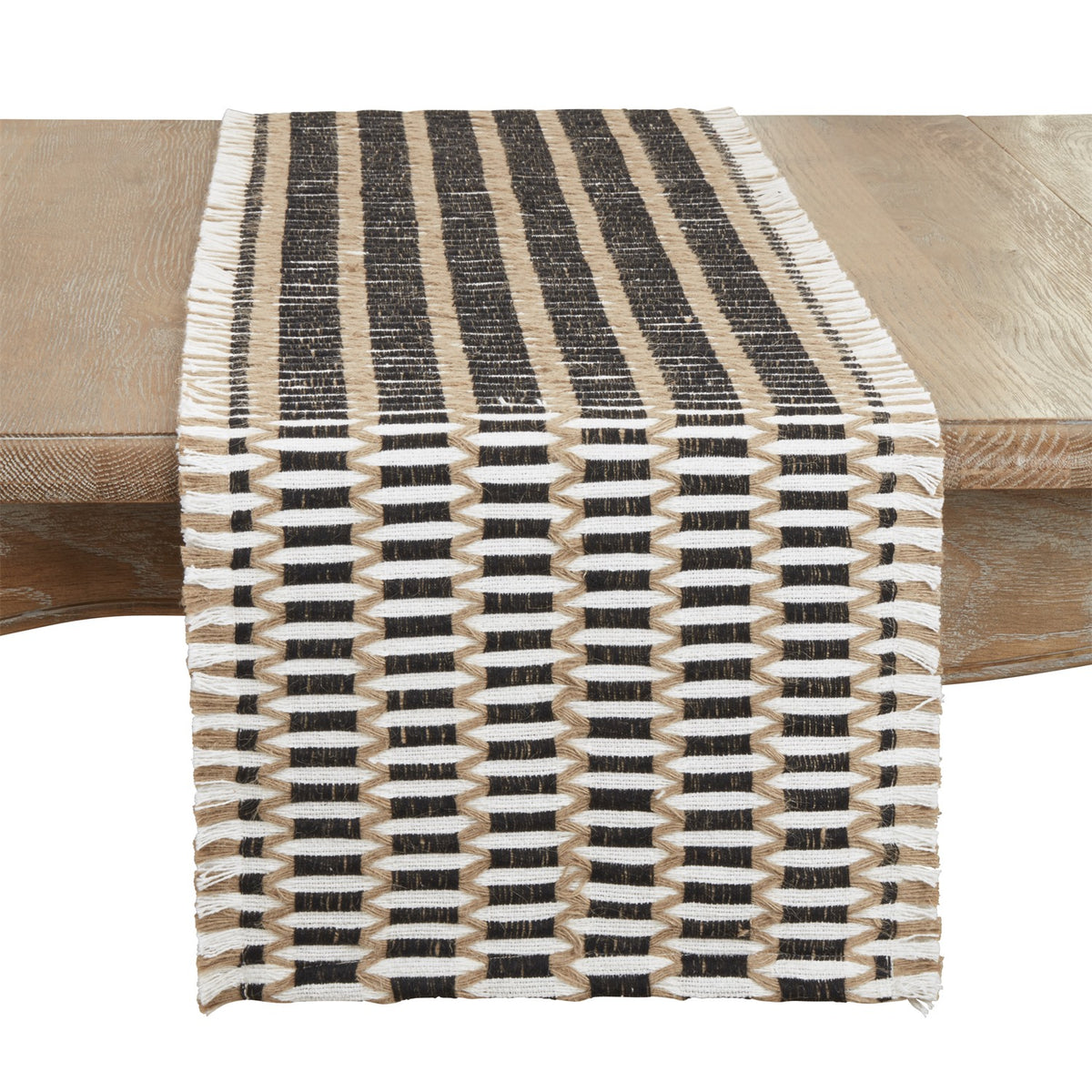Everyday / All Season Black/Natural Woven Stitch Table Runner, 55% jute - 45% recycled cotton
