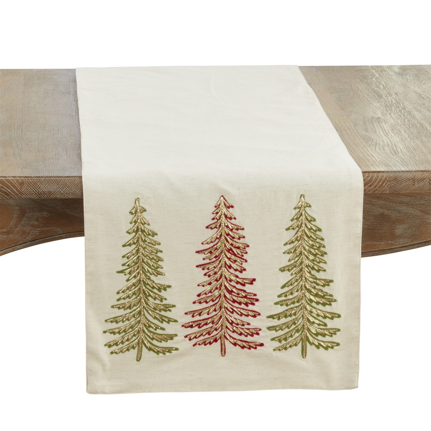 Christmas Natural Beige Christmas Trees Table Runner, 100% cotton