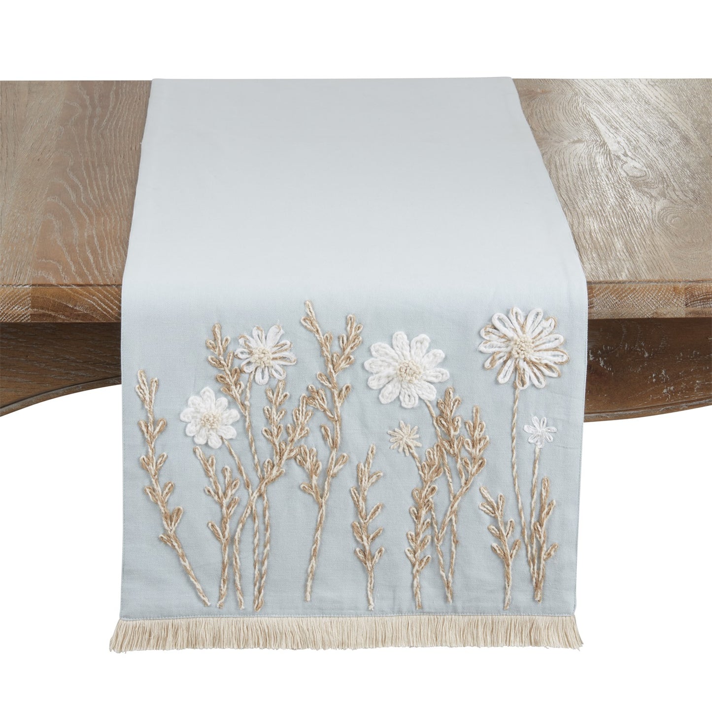 Everyday / All Season Blue Embroidered Floral Table Runner, 100% polyester