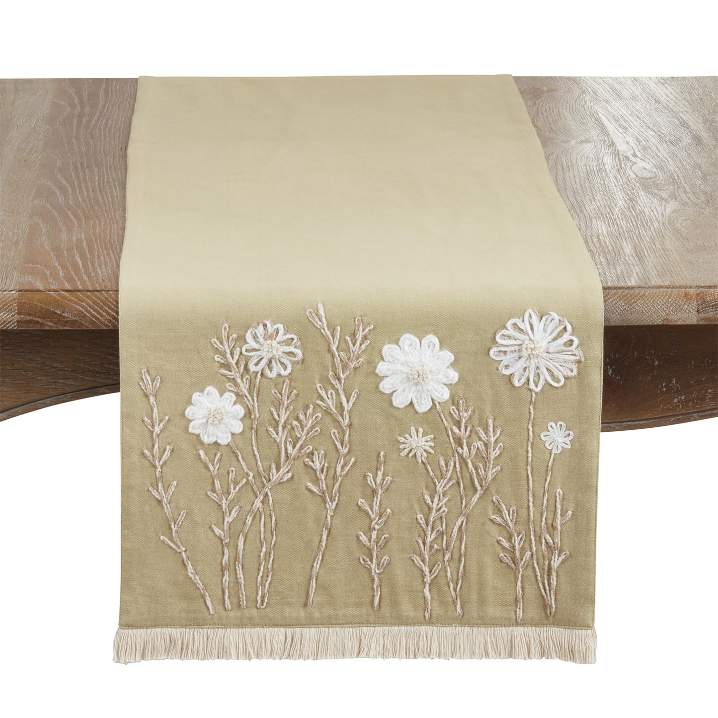 Everyday / All Season Green Embroidered Floral Table Runner, 100% polyester