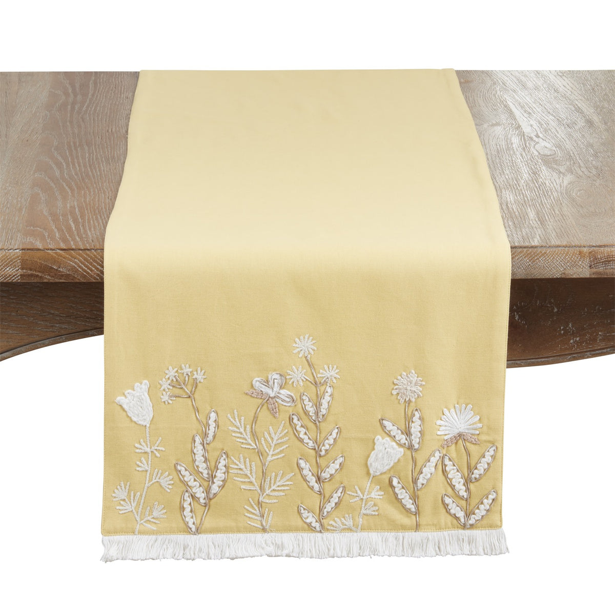 Everyday / All Season Yellow Embroidered Floral Table Runner, 100% polyester