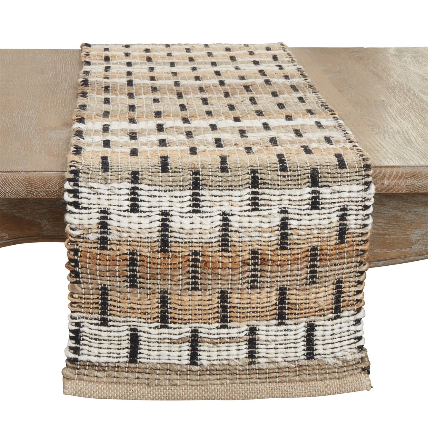 Everyday / All Season Natural Beige Stripe Stitch Table Runner, 55% jute - 45% recycled cotton