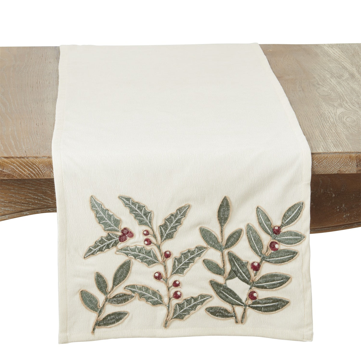Christmas Ivory Off-White Holly Berry Table Runner, 100% Polyester