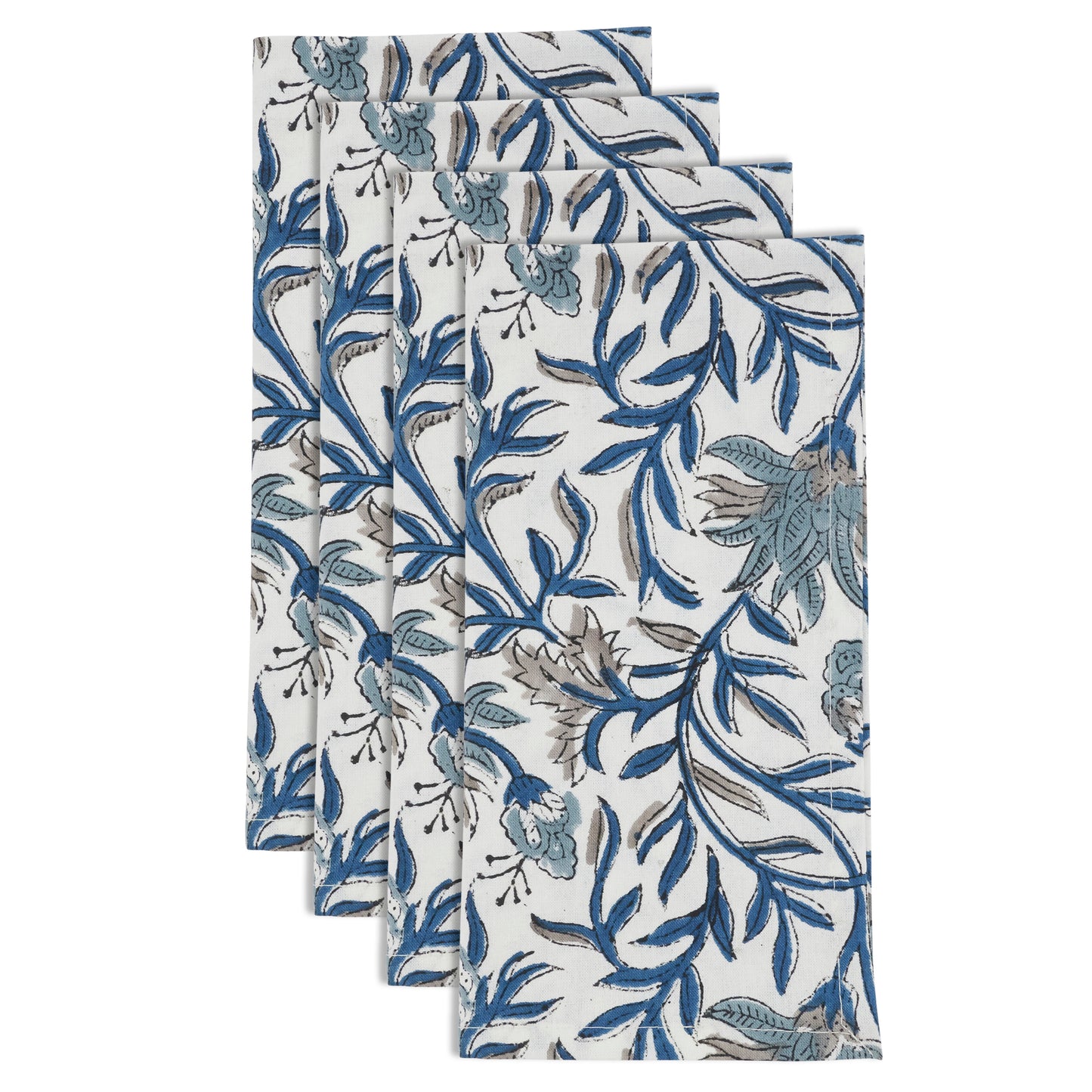 Blue Hand Block Print Napkins 100% cotton, 20 Inch Square (4 pcs.)