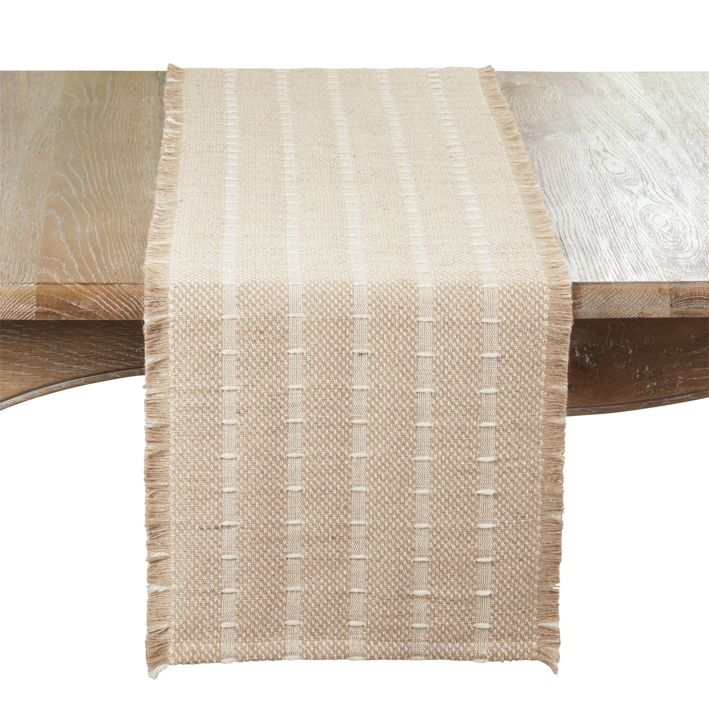 Everyday / All Season Natural Beige Woven Stripe Table Runner, 60% jute - 20% wool - 20% Cotton