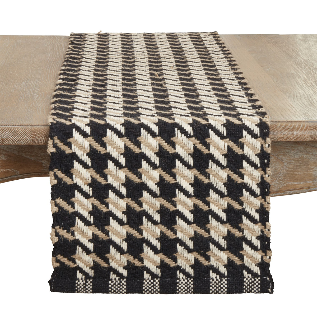 Everyday / All Season Black/Natural Houndstooth Table Runner, 55% jute - 45% recycled cotton