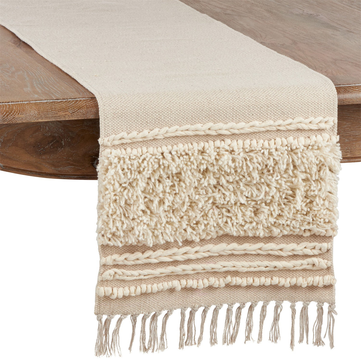 Everyday / All Season Ivory Off-White Knot Applique Table Runner, 100% cotton