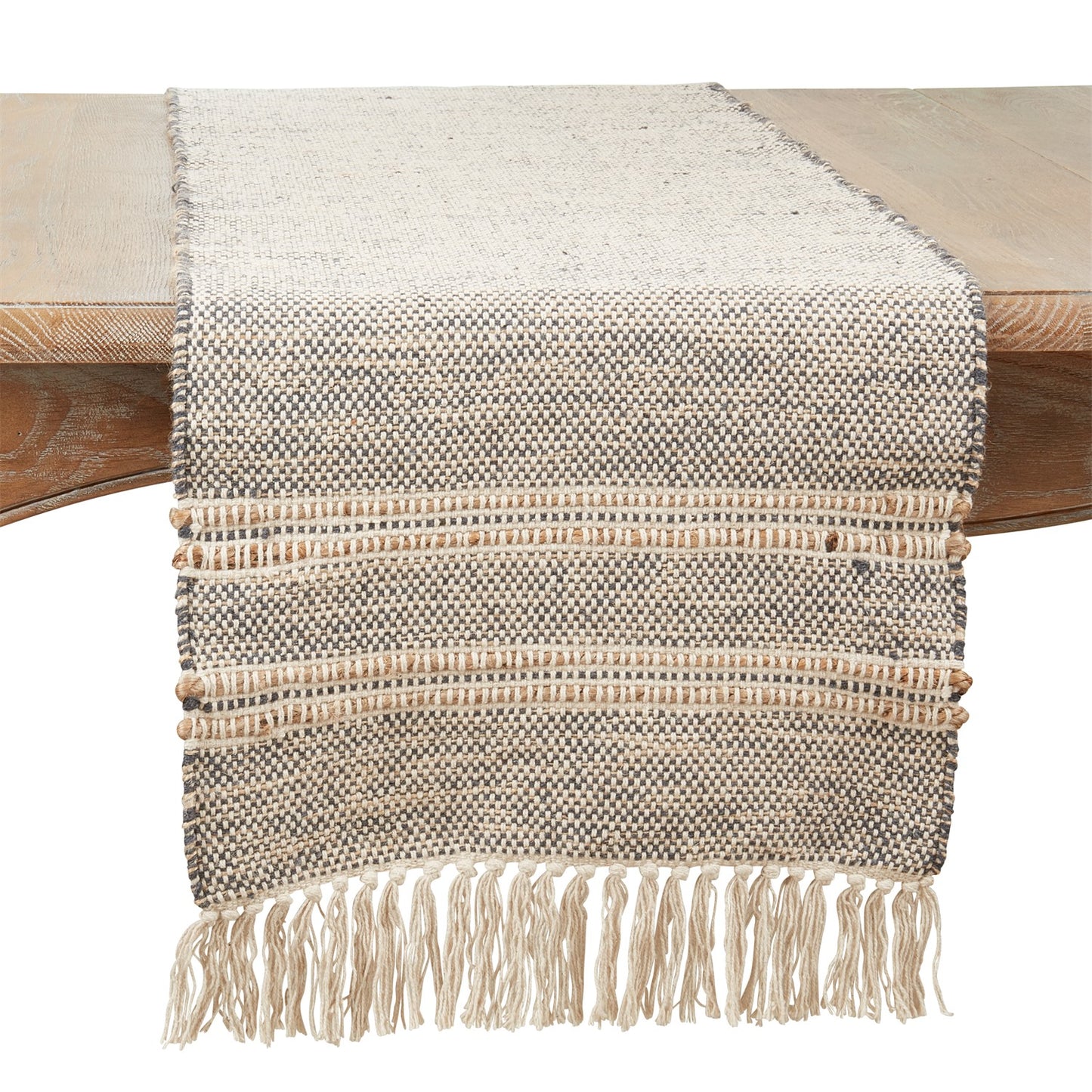 Everyday / All Season Grey Striped Tassel Table Runner, cotton - Jute