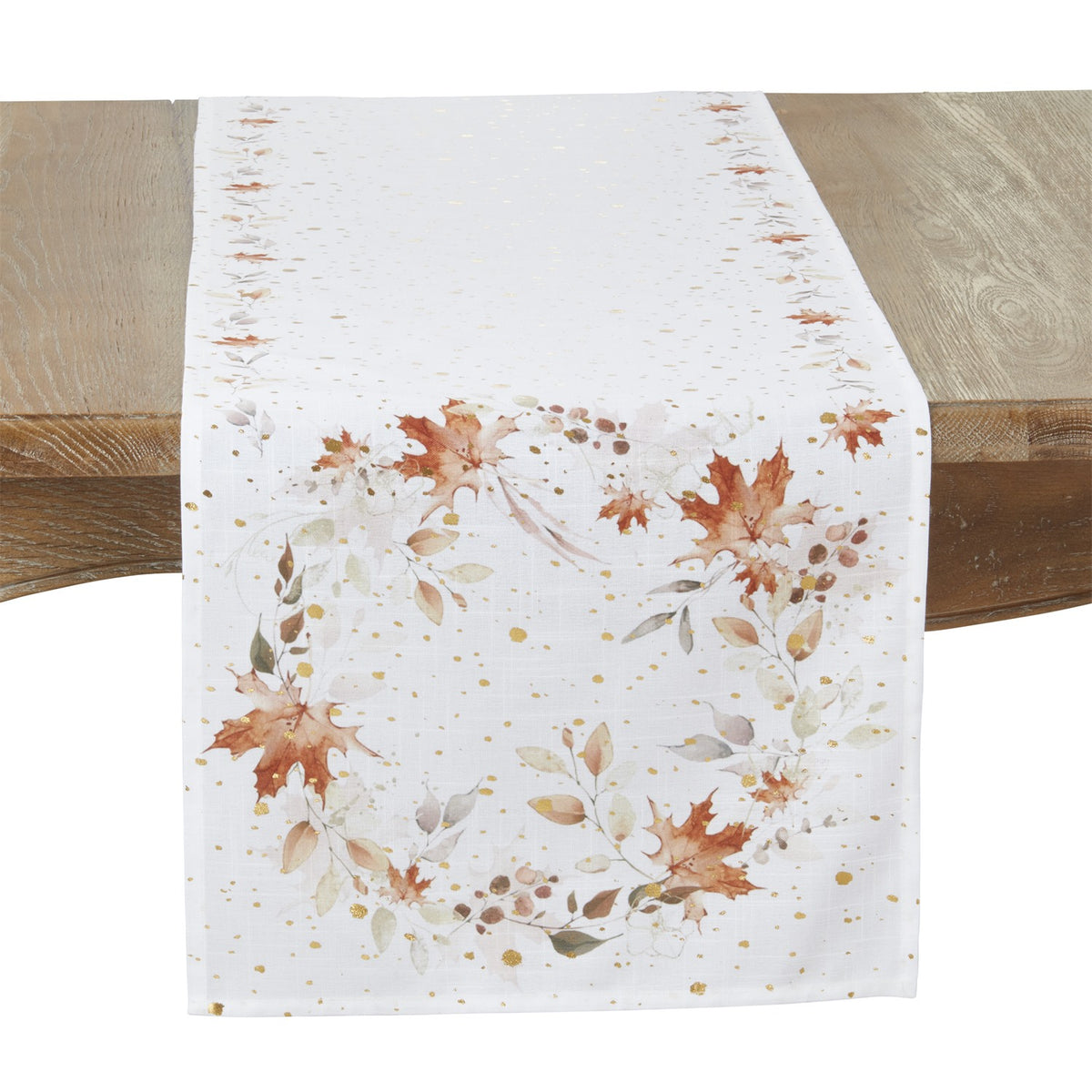 Thanksgiving / Fall Harvest White Fall Leaves Table Runner, 100% Polyester