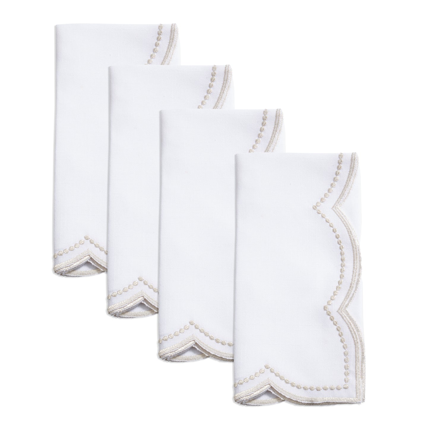 Champagne Embroidered Polka Dot Napkins w/ Scalloped Border 100% polyester, 18 Inch Square (4 pcs.)