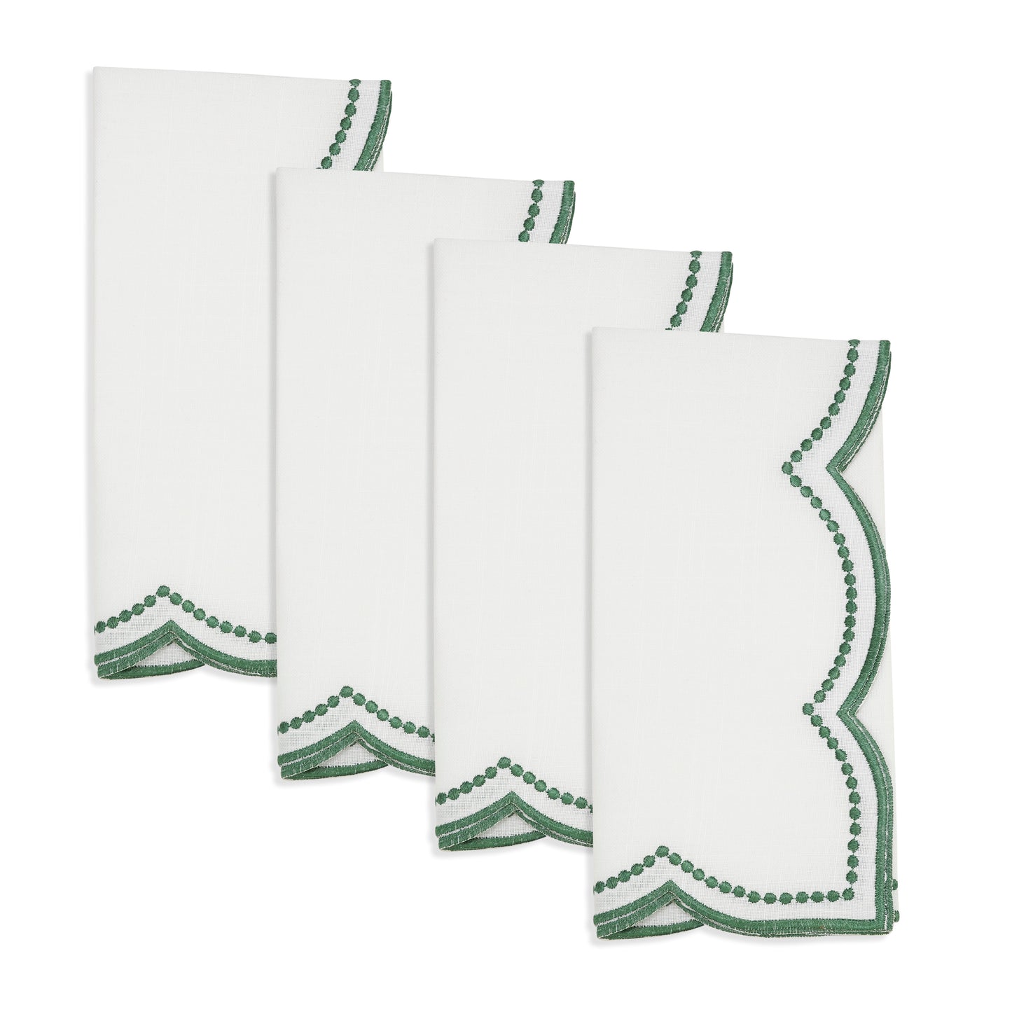 Green Embroidered Polka Dot Napkins w/ Scalloped Border 100% Polyester, 20 Inch Square (4 pcs.)
