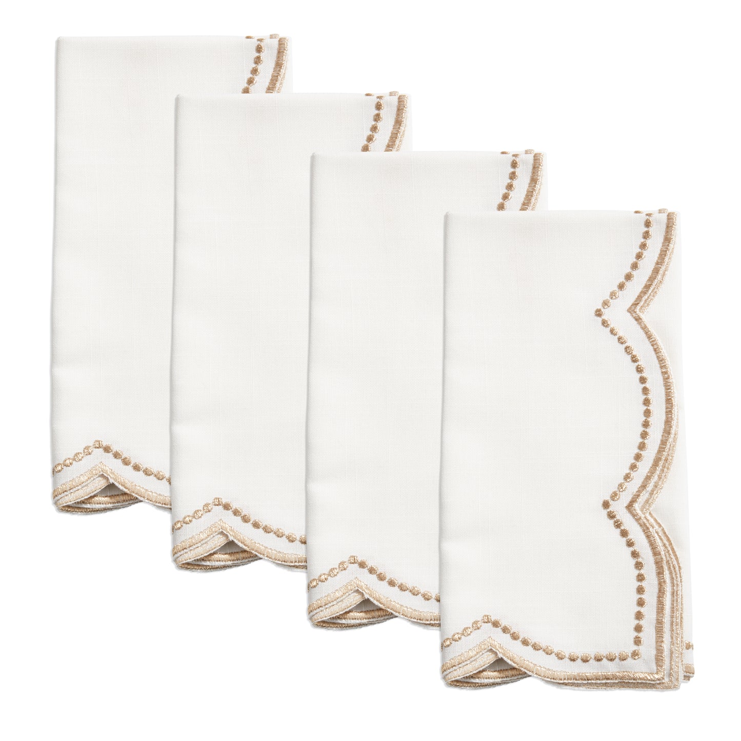 Gold Embroidered Polka Dot Napkins w/ Scalloped Border 100% polyester, 18 Inch Square (4 pcs.)