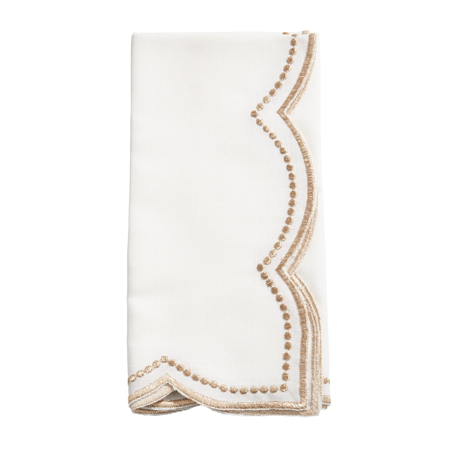 Gold Embroidered Polka Dot Napkins w/ Scalloped Border 100% polyester, 20 Inch Square (4 pcs.)