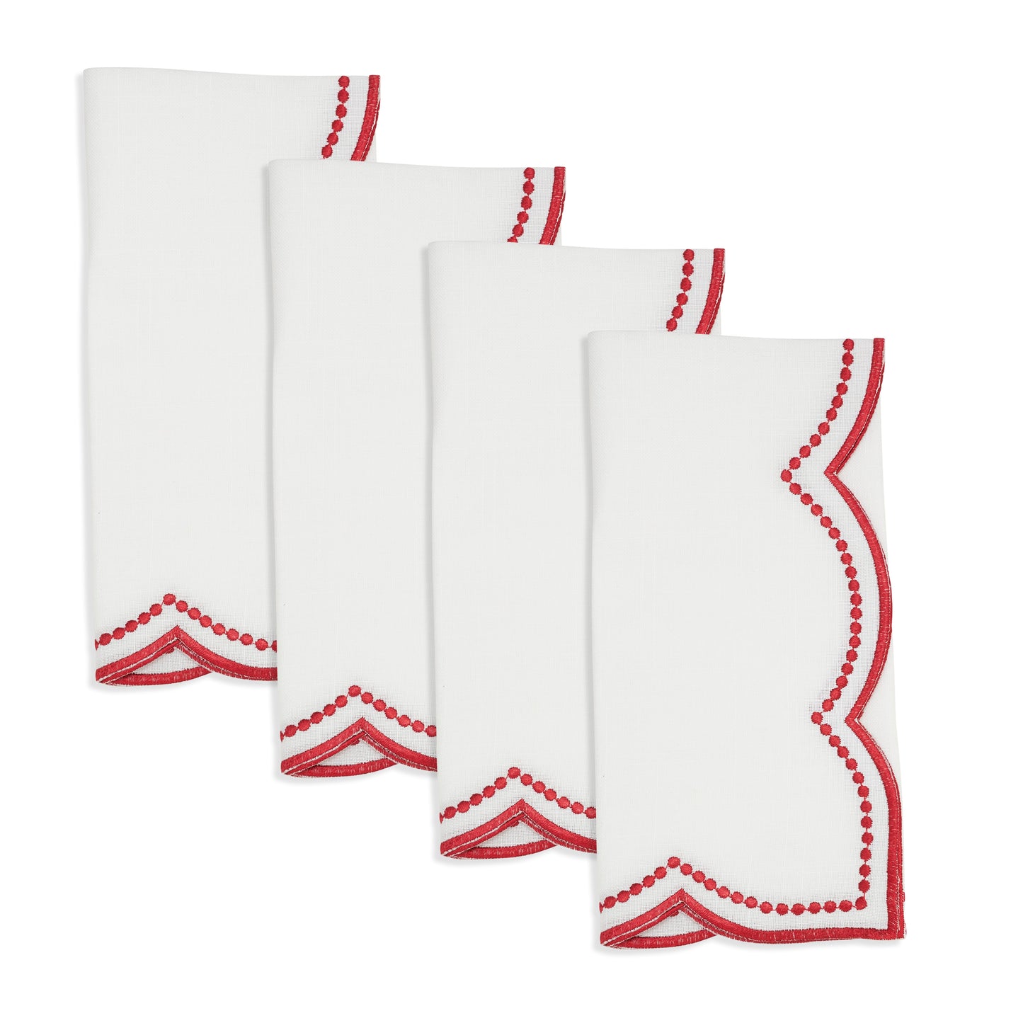 Red Embroidered Polka Dot Napkins w/ Scalloped Border 100% polyester, 18 Inch Square (4 pcs.)