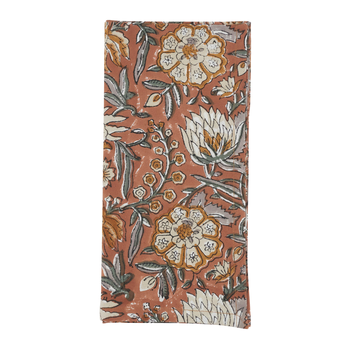Rust Hand Block Print Napkins 100% cotton, 20 Inch Square (4 pcs.)
