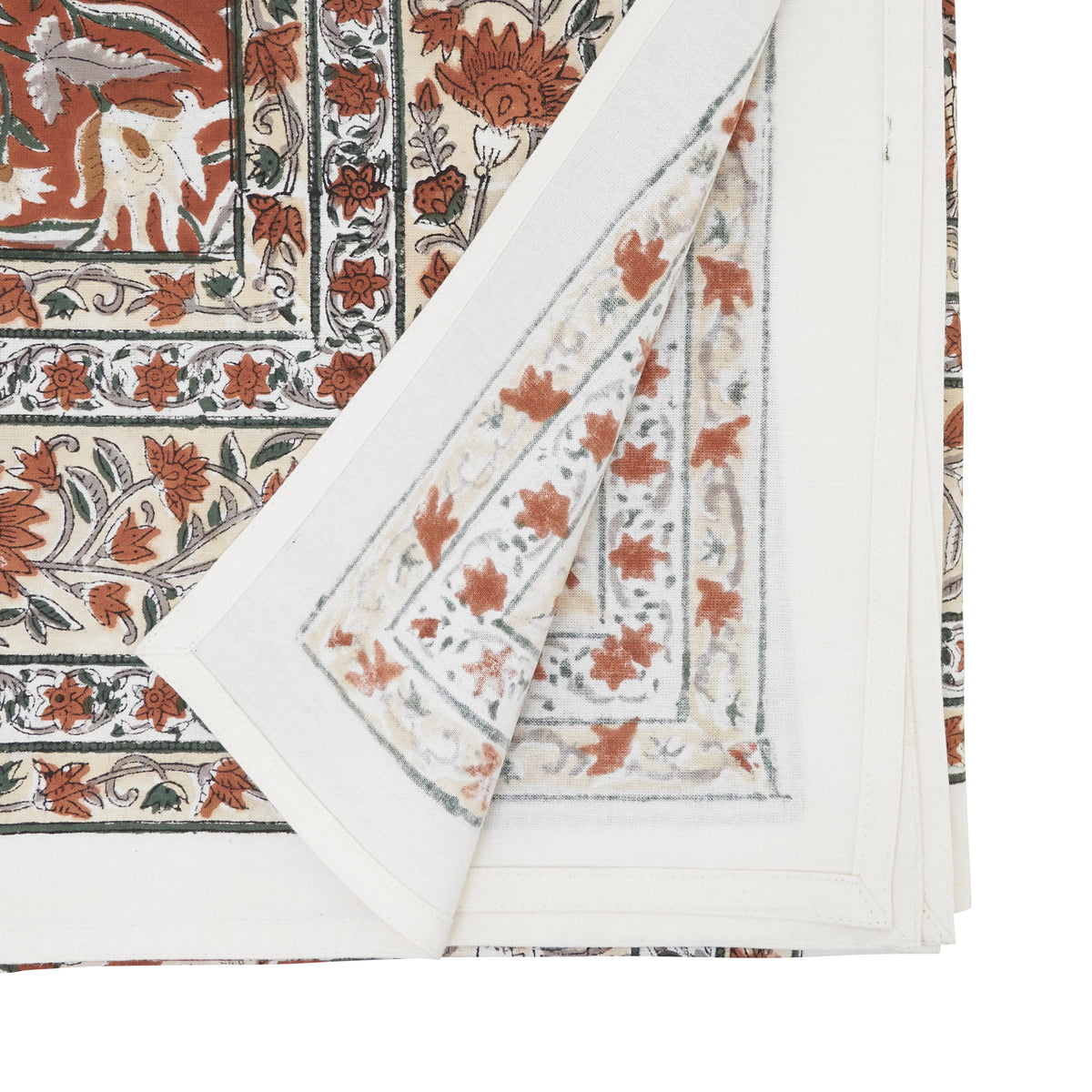 Rust Orange Hand Block Print Tablecloth 100% cotton