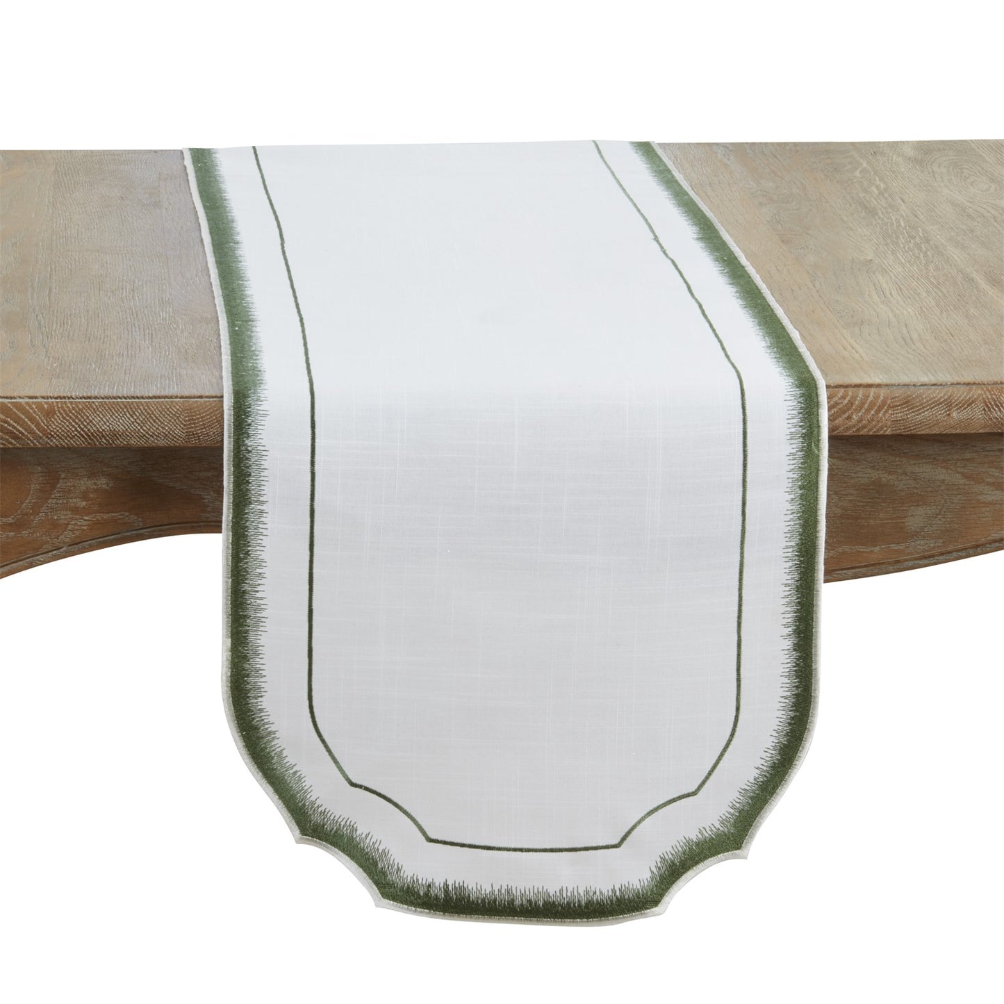 Everyday / All Season Green Embroidered Border Table Runner, 100% Polyester