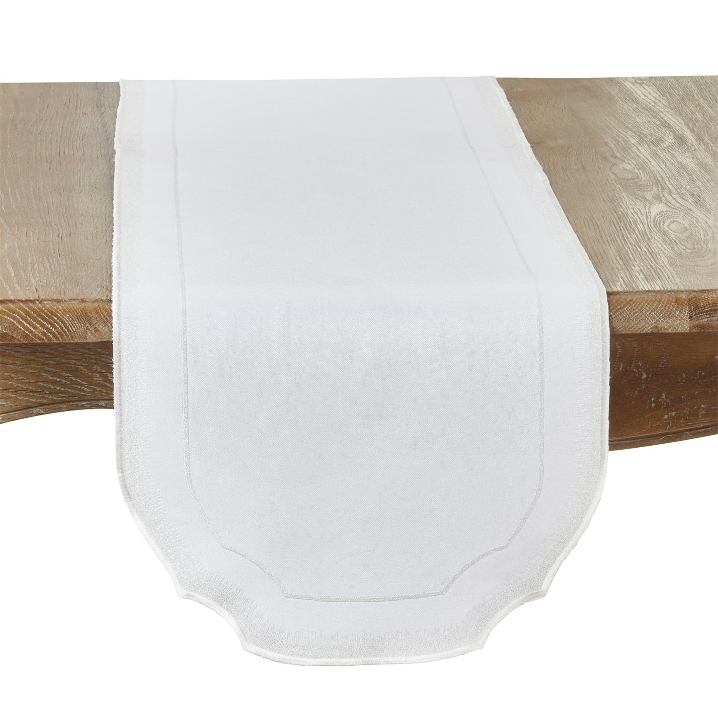 Everyday / All Season Silver Embroidered Border Table Runner, 100% Polyester