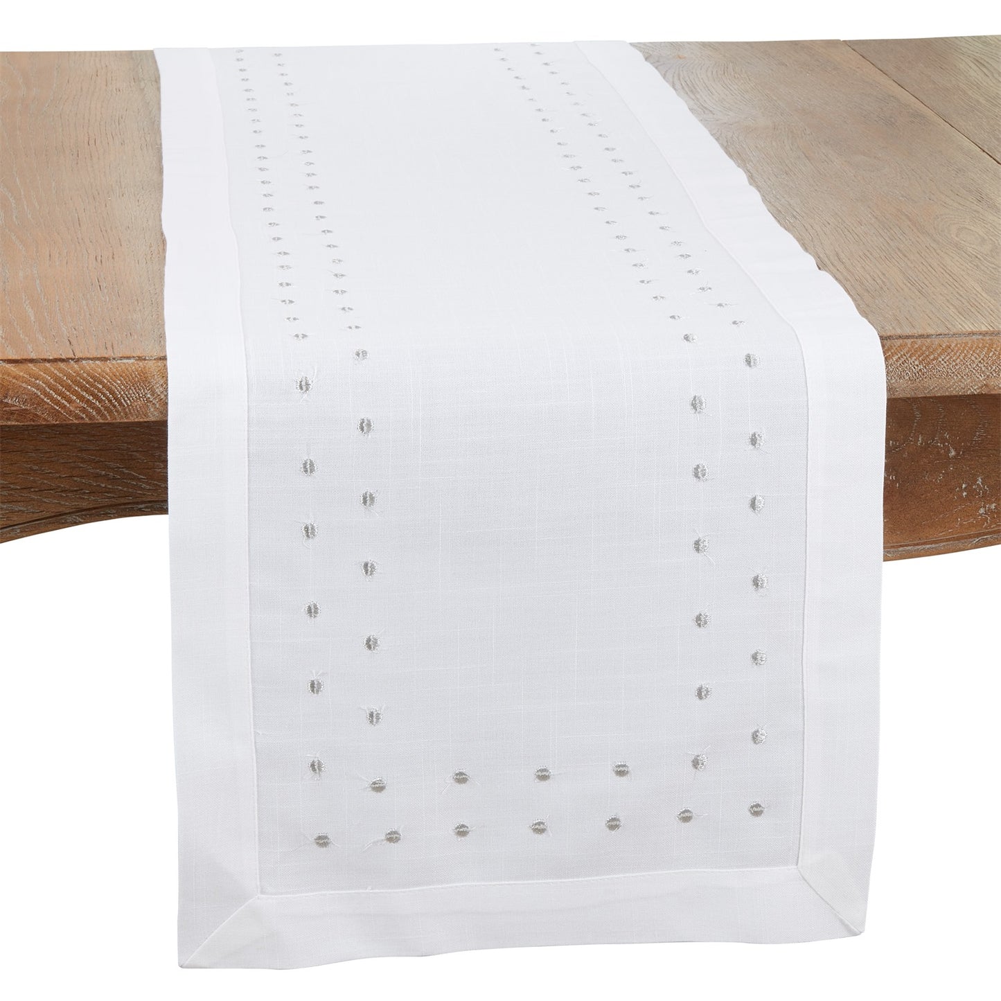 Everyday / All Season Silver Polka Dot Table Runner, 100% Polyester